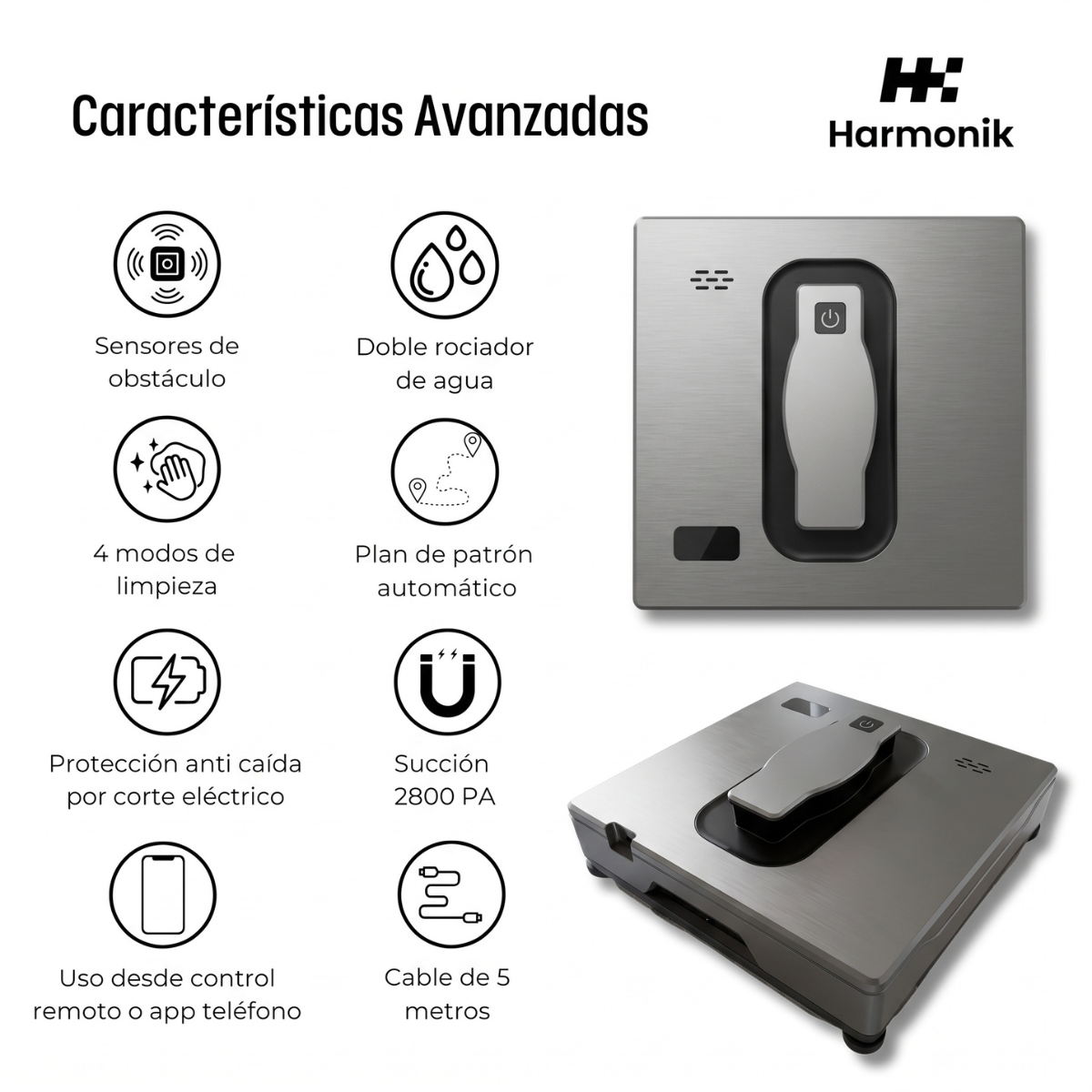 Robot Inteligente Limpia Vidrios Y Azulejos Inteligente Harmonik FO2 21 Gris-1