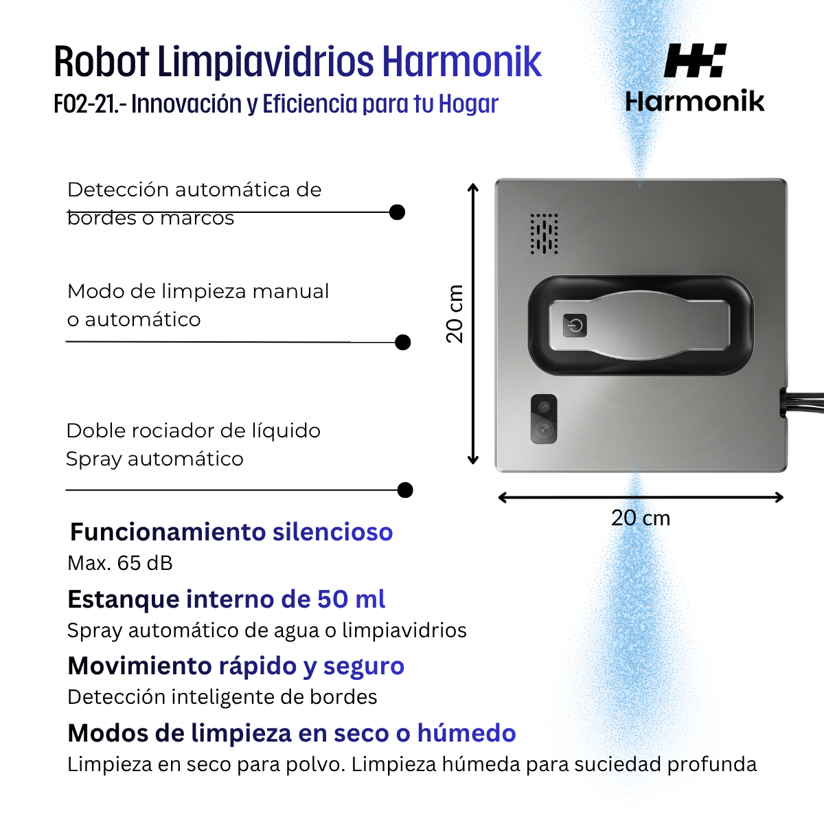 Robot Inteligente Limpia Vidrios Y Azulejos Inteligente Harmonik FO2 21 Gris-2