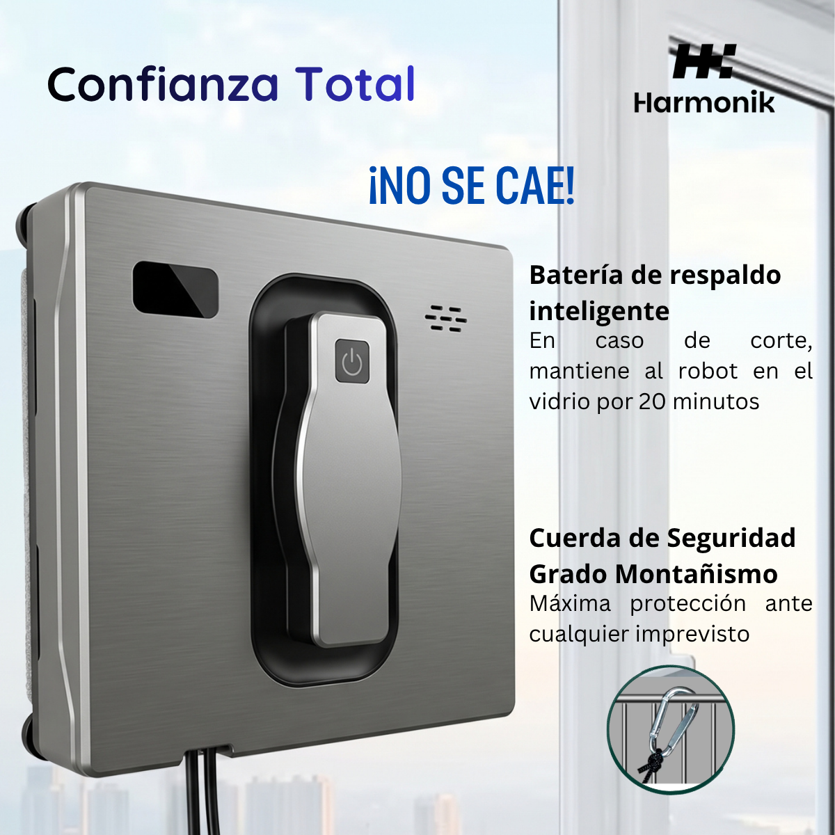 Robot Inteligente Limpia Vidrios Y Azulejos Inteligente Harmonik FO2 21 Gris-3