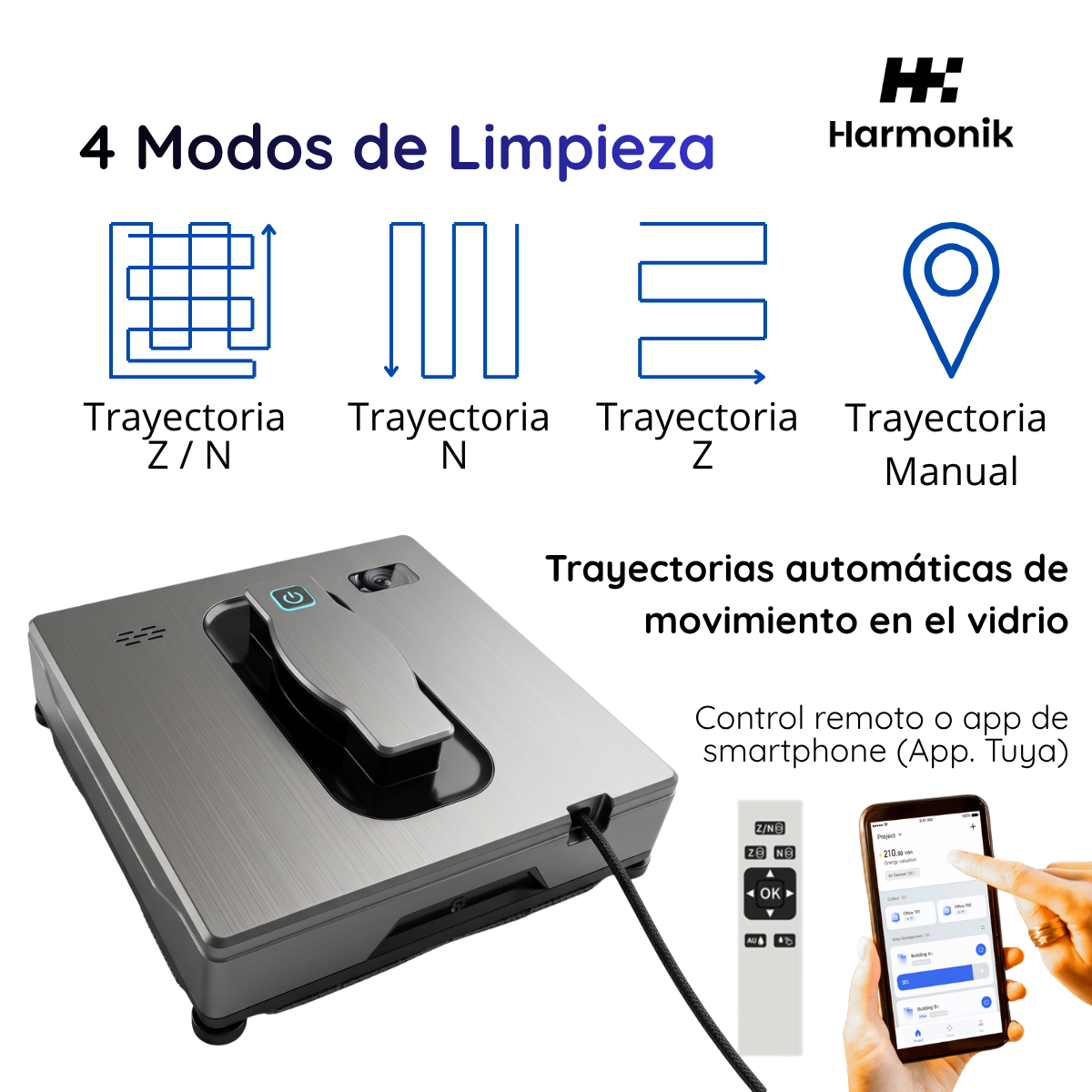 Robot Inteligente Limpia Vidrios Y Azulejos Inteligente Harmonik FO2 21 Gris-4
