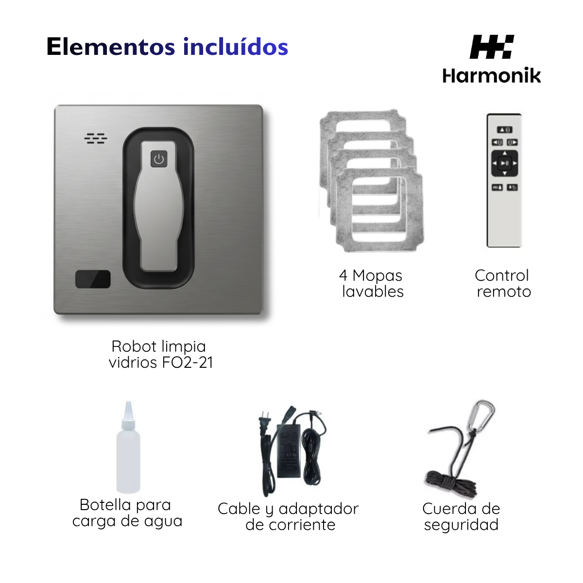 Robot Inteligente Limpia Vidrios Y Azulejos Inteligente Harmonik FO2 21 Gris-5