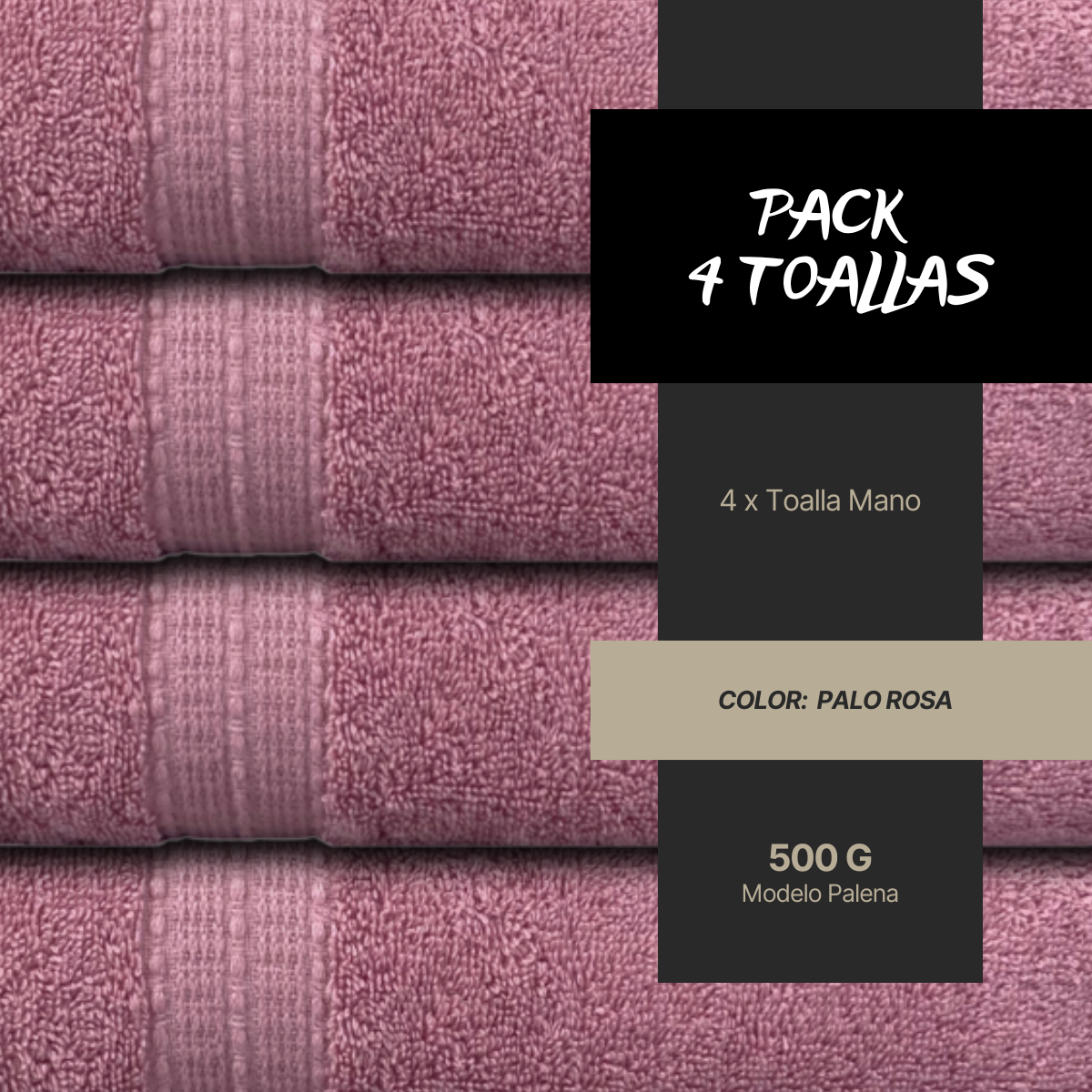 Pack 4 Toallas Chiteco 100% Algodon 500g Mano 80x45 Cm-1