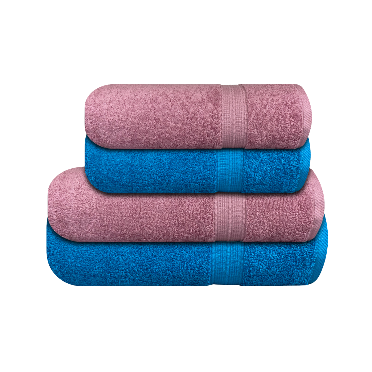 Pack 4 Toallas Chiteco (by Lourdes) 500g Algodon Baño Y Manos Rosa Y Turquesa-0