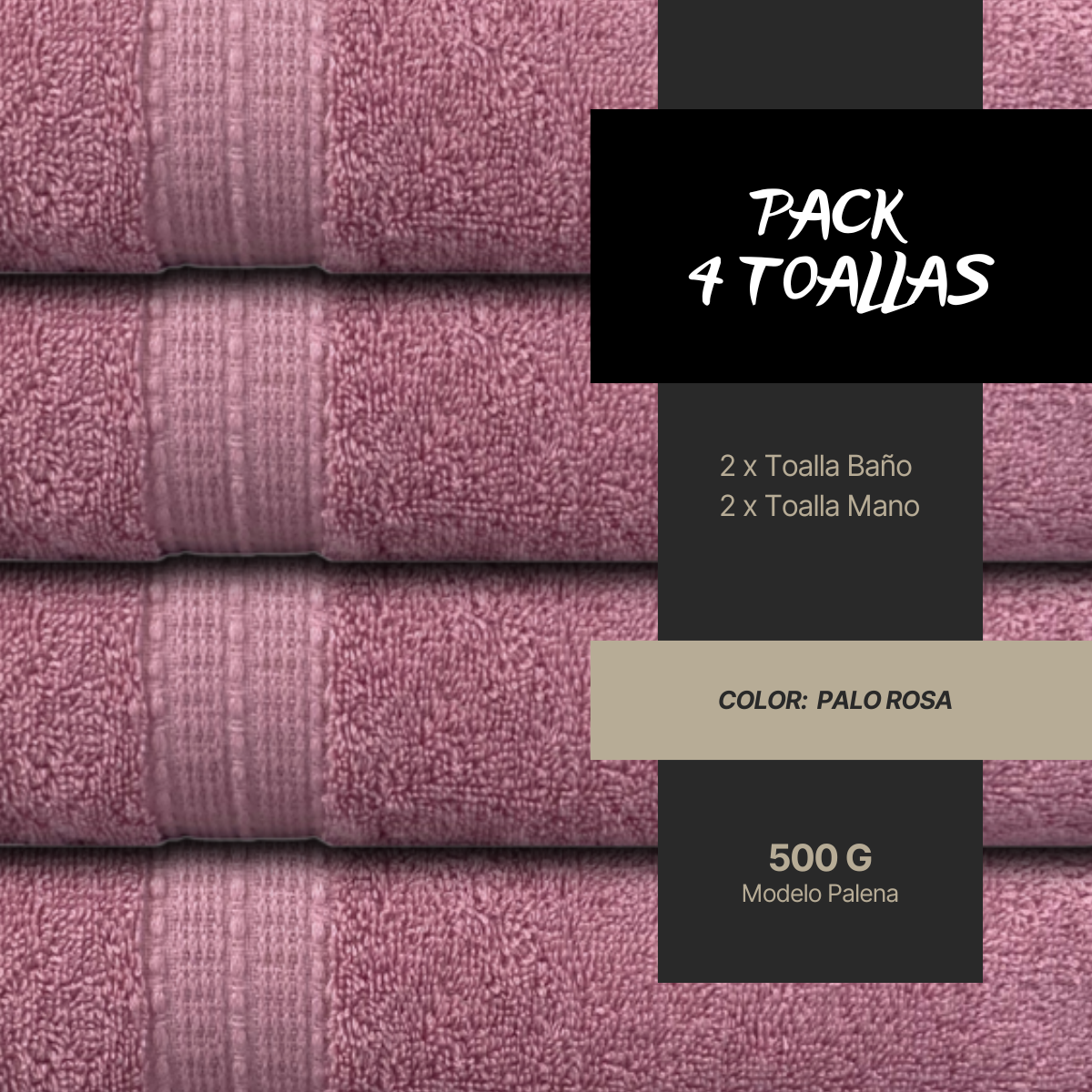 Pack 4 Toallas Chiteco (by Lourdes) Algodon 500g Baño Y Manos Rosa-1
