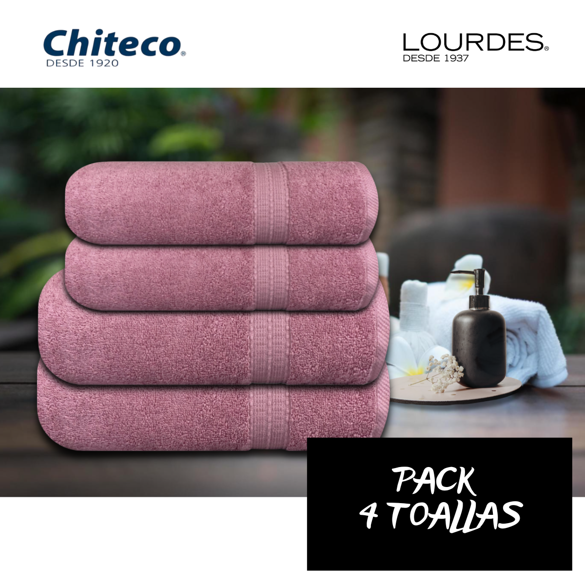Pack 4 Toallas Chiteco (by Lourdes) Algodon 500g Baño Y Manos Rosa-4