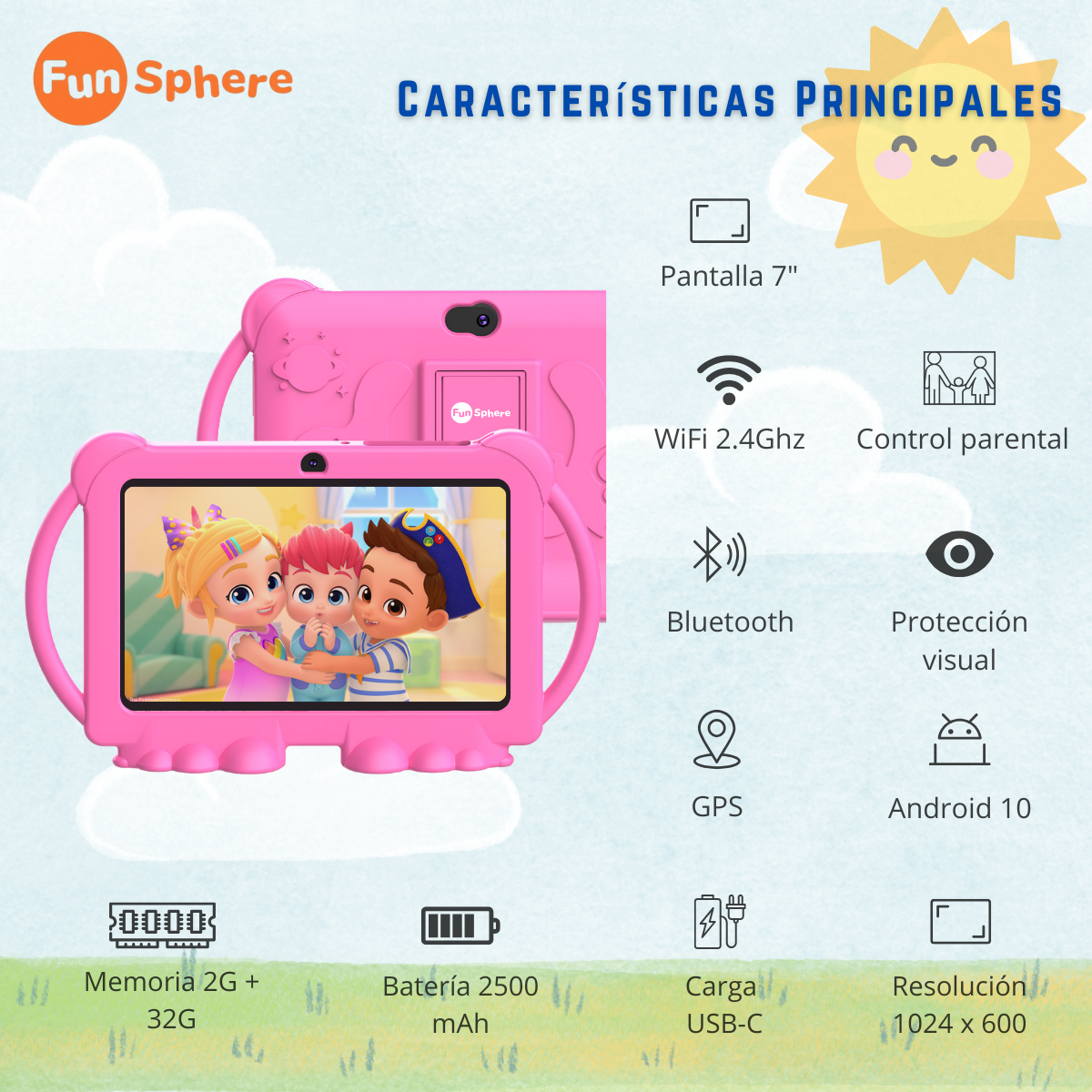 Tablet Niños Fun Sphere Q8K 7 2g-32g Control Parental Wifi Playstore -2