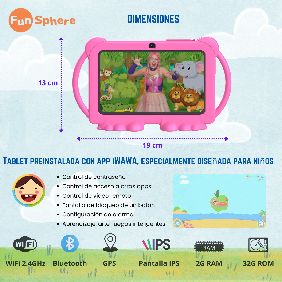 Tablet Niños Fun Sphere Q8K 7 2g-32g Control Parental Wifi Playstore -6