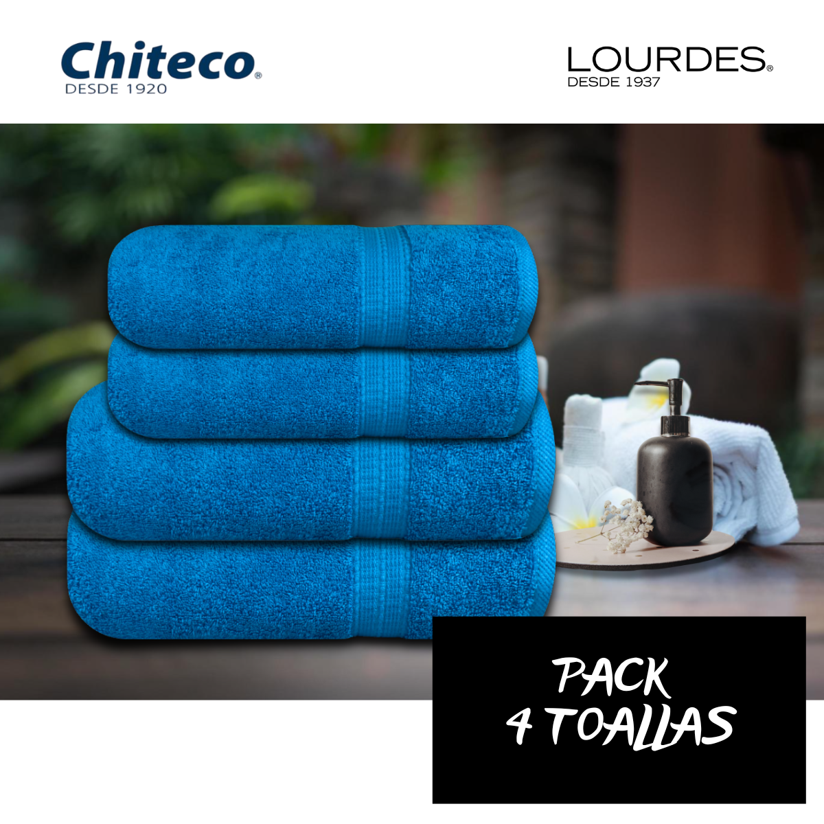 Pack 4 Toallas Chiteco (by Lourdes) 100% Algodon 500g Baño Y Mano Azul Turquesa-4