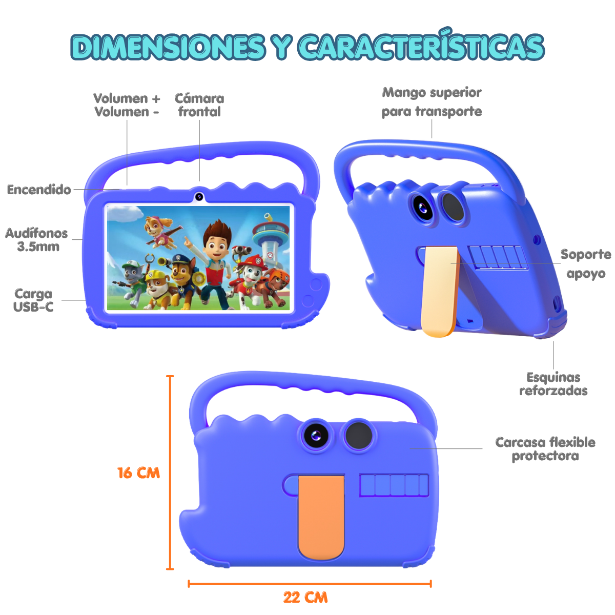 Tablet Para Ni os 7 Pulg 2G 32G Control Parental Wifi Playstore Harmonik AT70K Azul-5