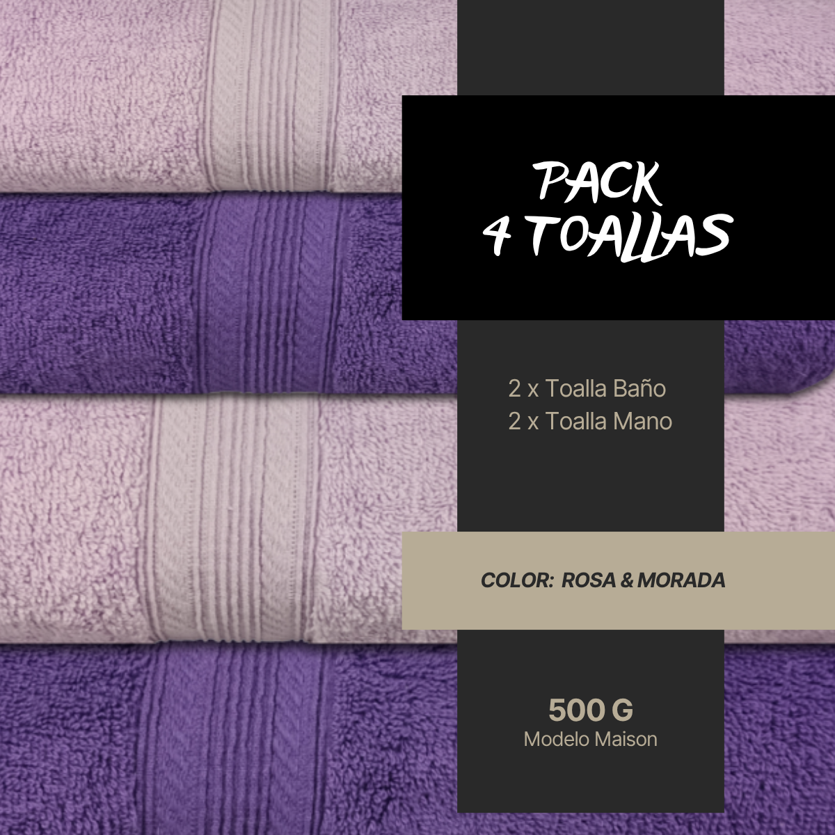 Pack 4 Toallas Lourdes Algod n 500g Ba o Manos Lila Morado-1