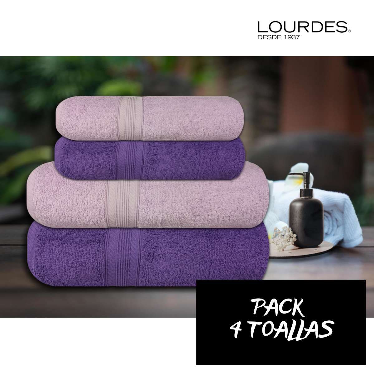 Pack 4 Toallas Lourdes Algod n 500g Ba o Manos Lila Morado-8