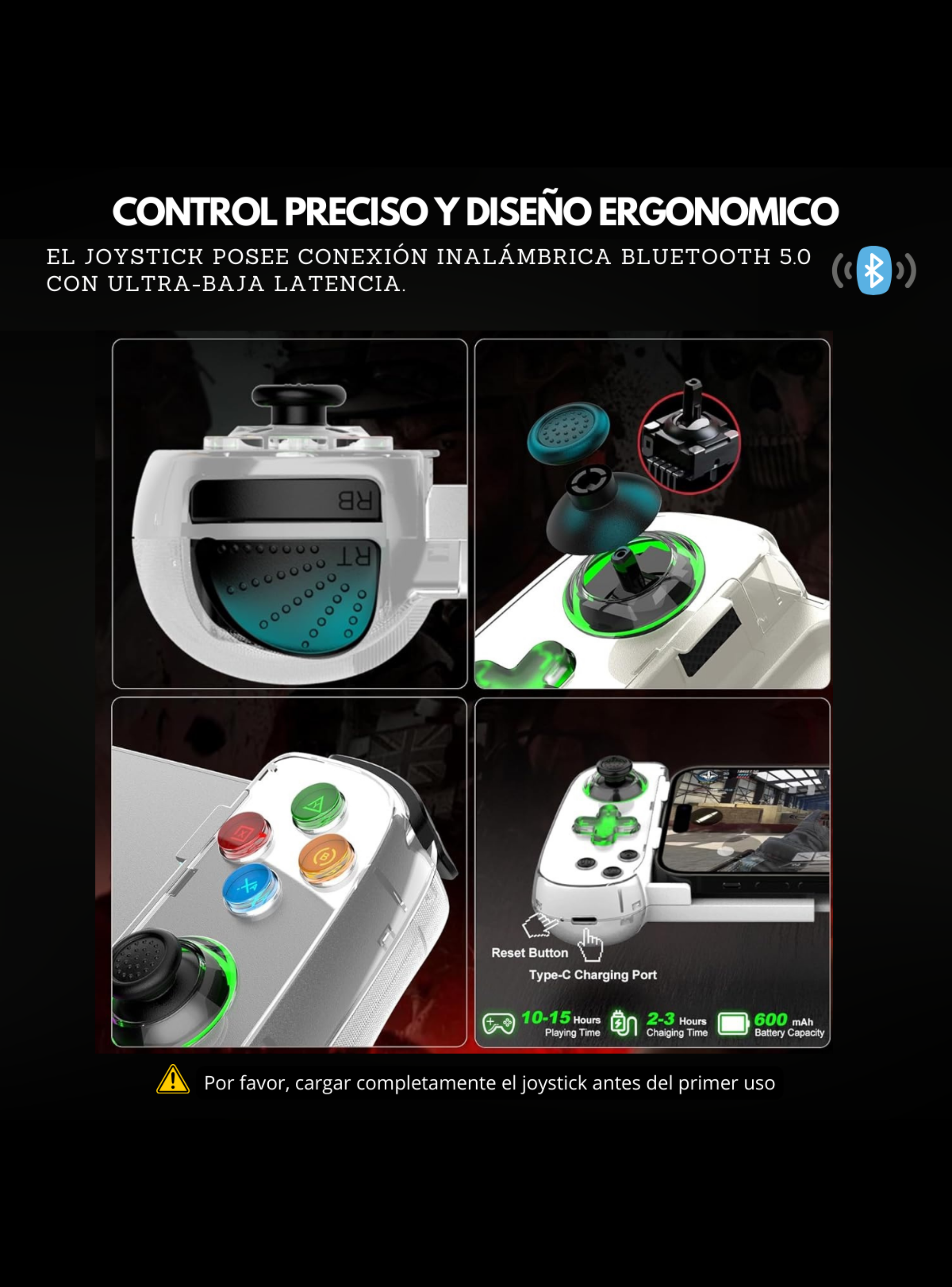 Joystick gamepad BT para celular (ios, Android), tablet, switch, Ps3-4 (Negro)-1
