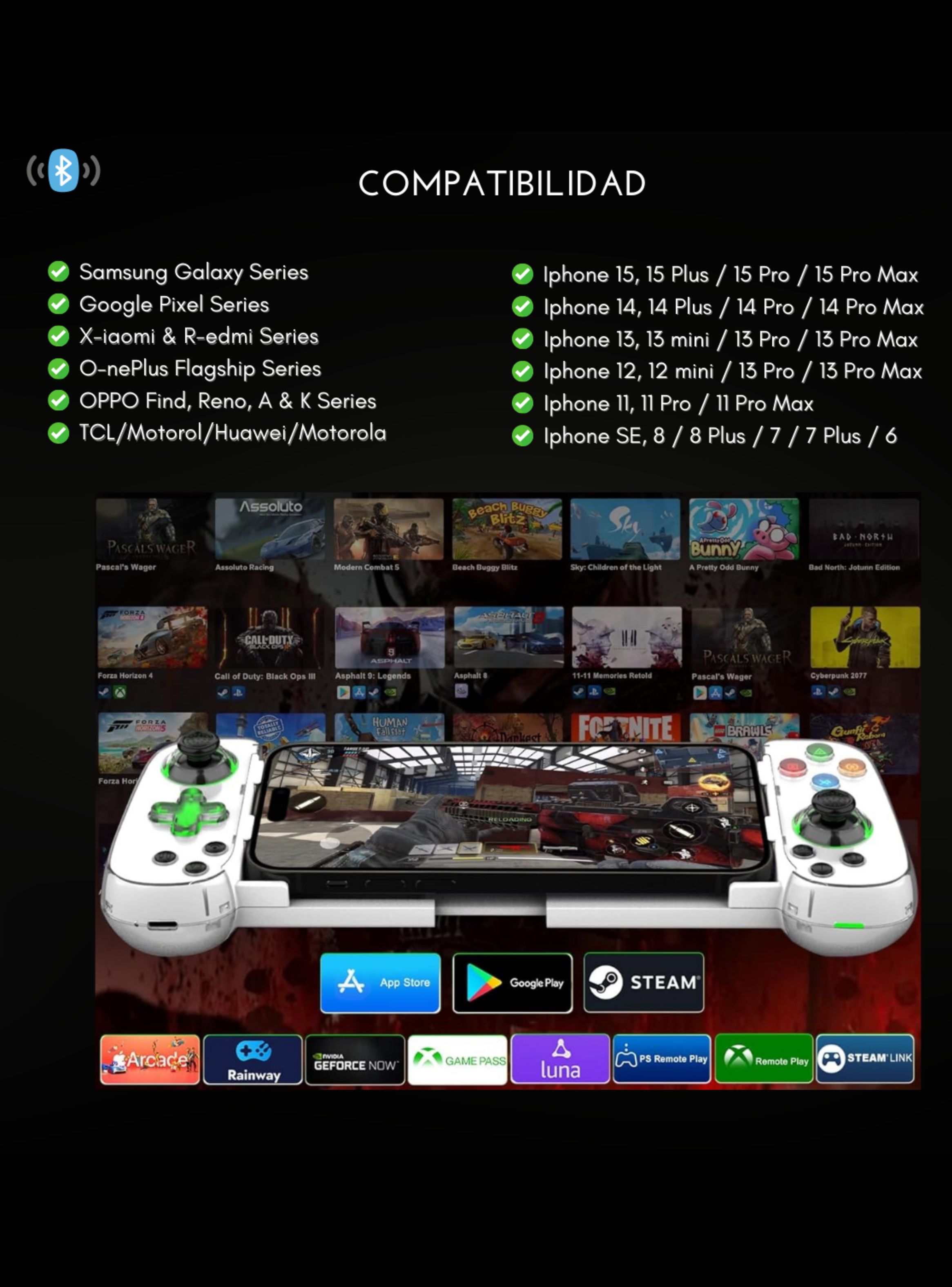 Joystick gamepad BT para celular (ios, Android), tablet, switch, Ps3-4 (Negro)-4