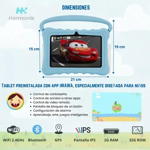Tablet Para Ni os 7 Pulg 2G 32G Control Parental Wifi Playstore Veidoo V881 Azul-3