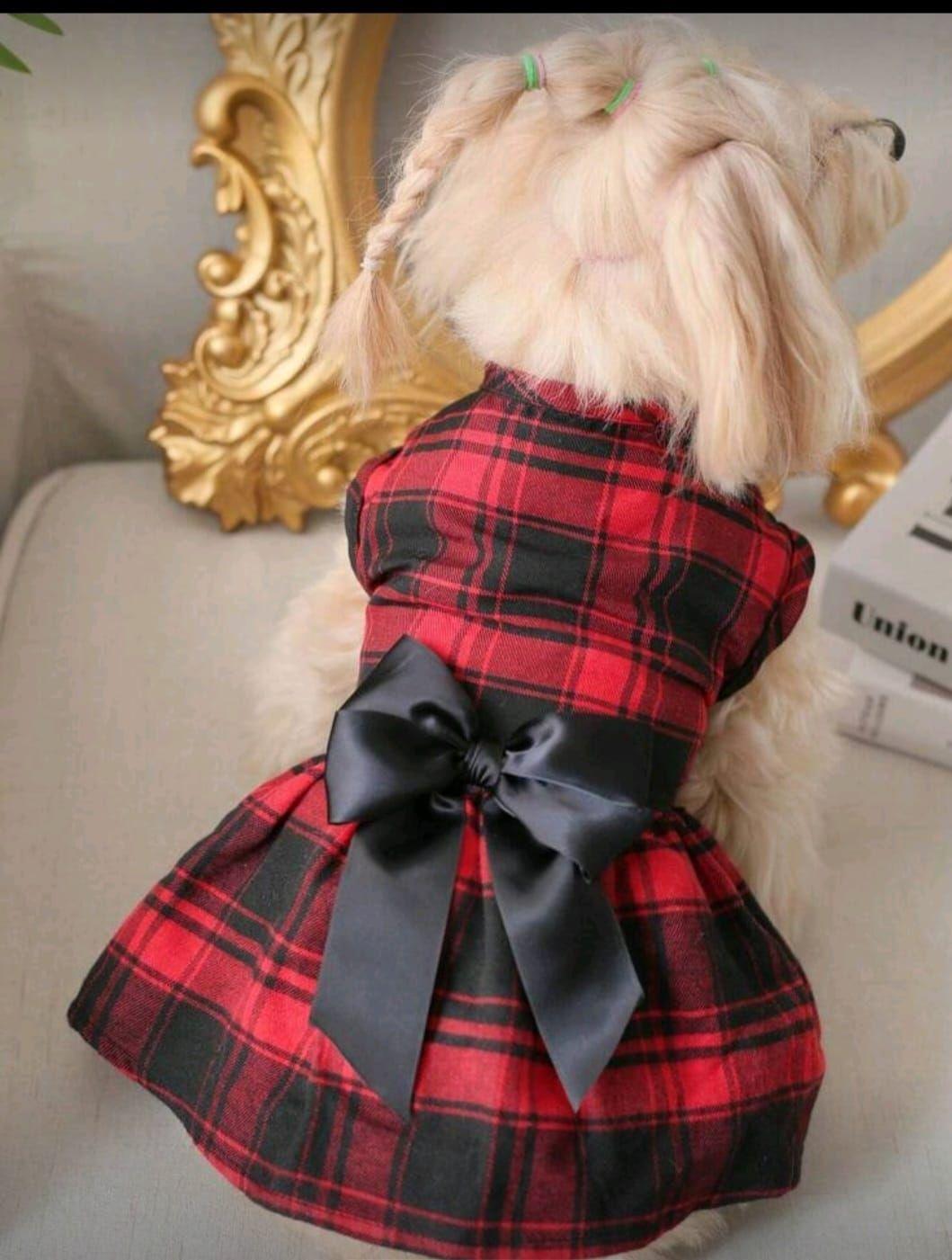 Vestido a Cuadros Rojo y Negro para perros gatos conejos otros-1