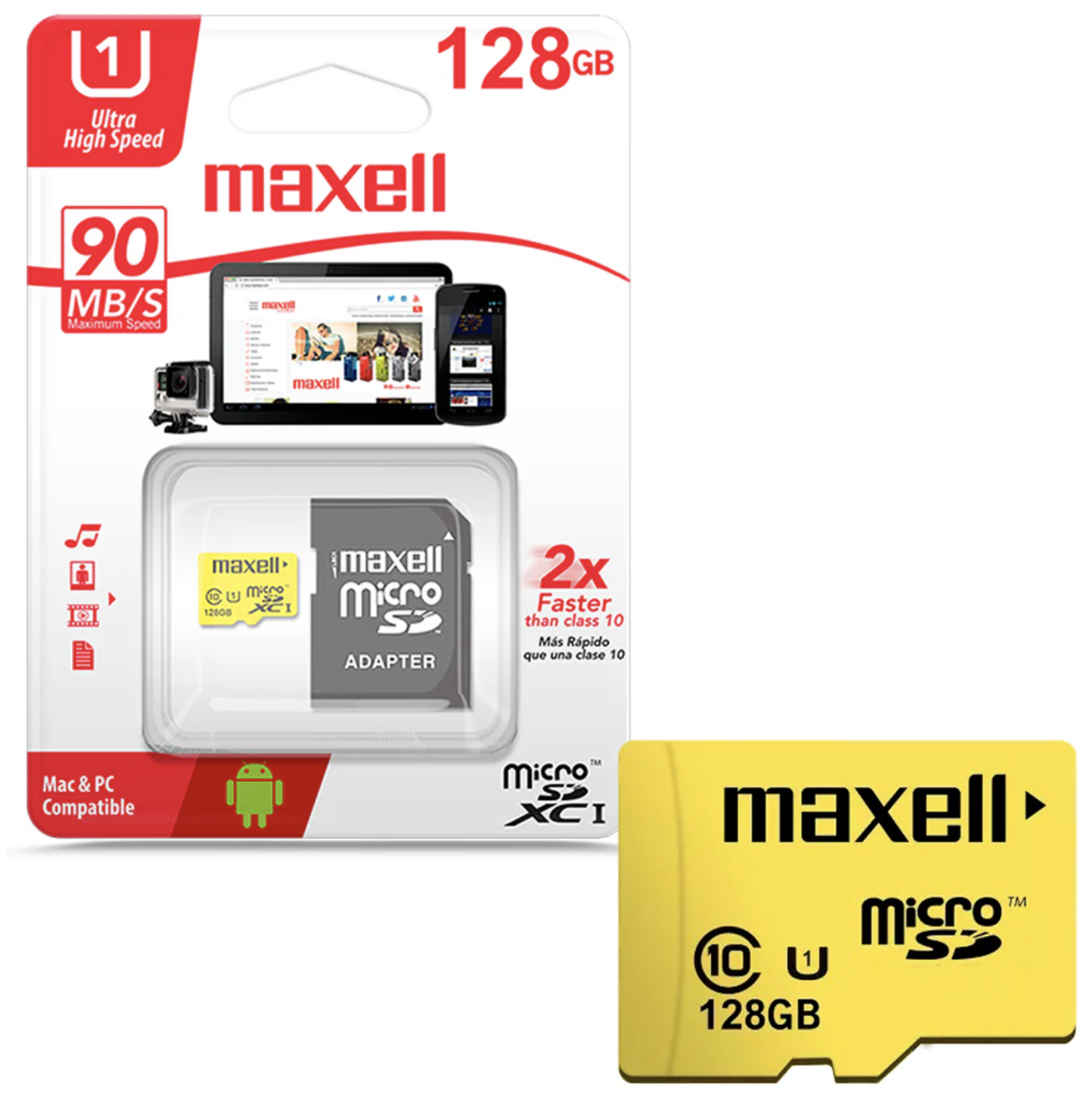 Tarjeta de Memoria Micro SD Maxell 128gb 90mb/s Clase 10 con Adaptador-2