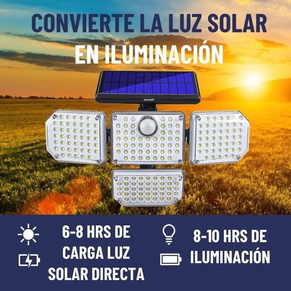 Foco Led Solar 04 Cabezales Giratorias con Sensor Movimiento-2