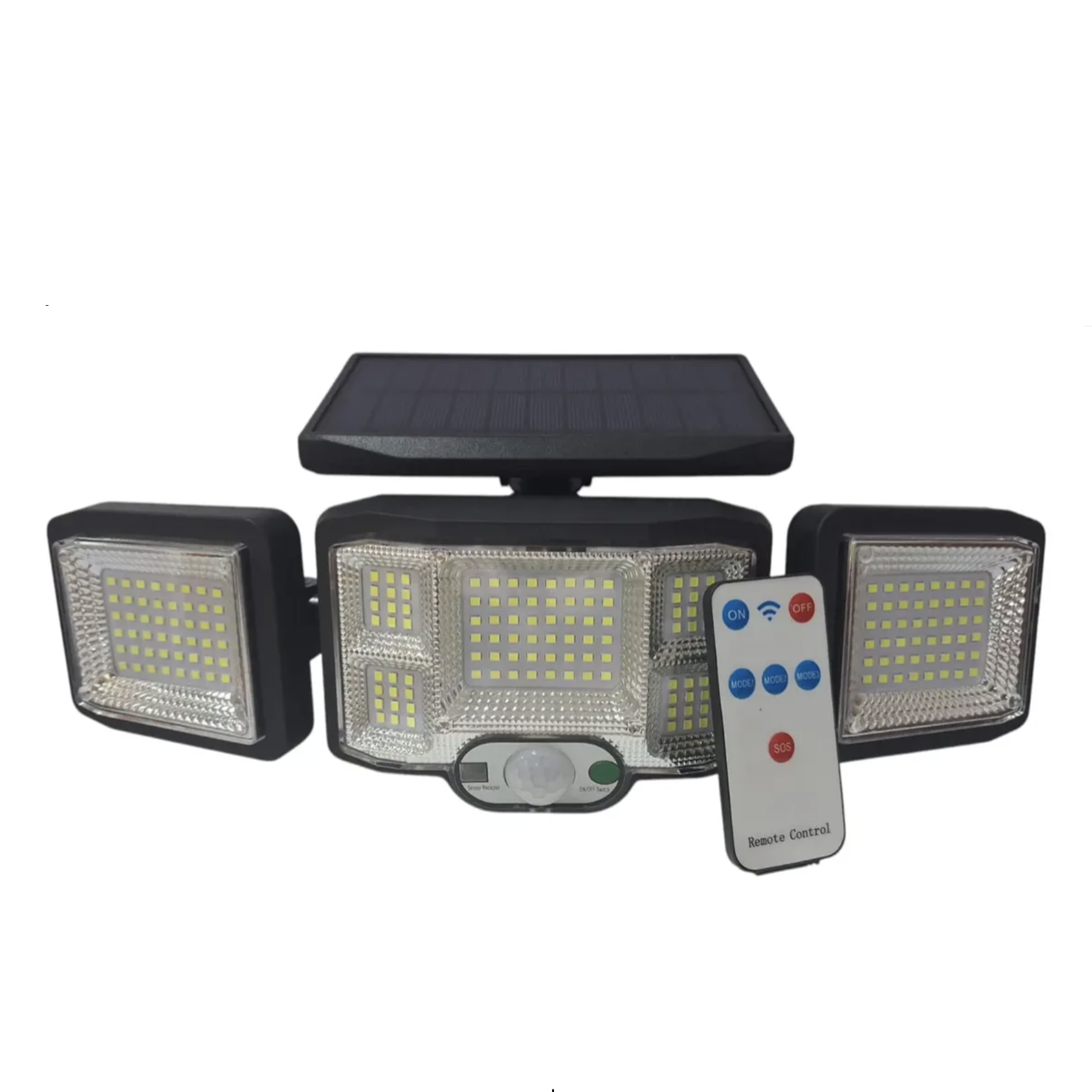 Foco Solar Tres 03 Cabezales Giratorios con Sensor de Movimiento-0