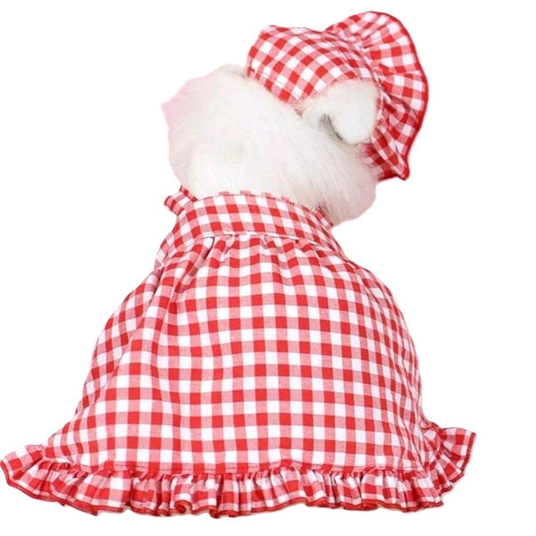 Vestido Cuadrille Rojo y Blanco con Sombrero para Mascotas-2
