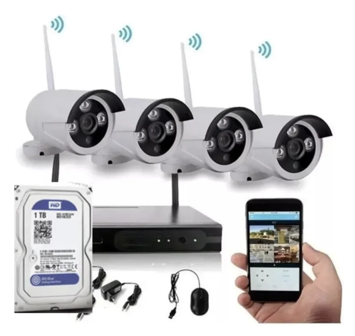 Sistema de Televigilancia DVR 04 Cámaras WIFI (inalámbrica) FHD + Disco Duro 1Tb-2