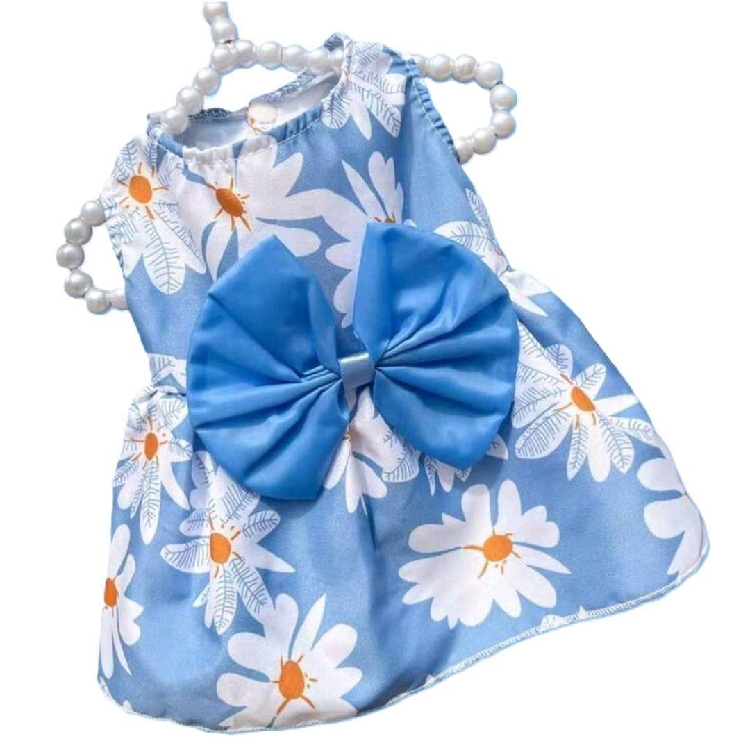 VESTIDO AZUL Y MARGARITAS PARA MASCOTAS-0