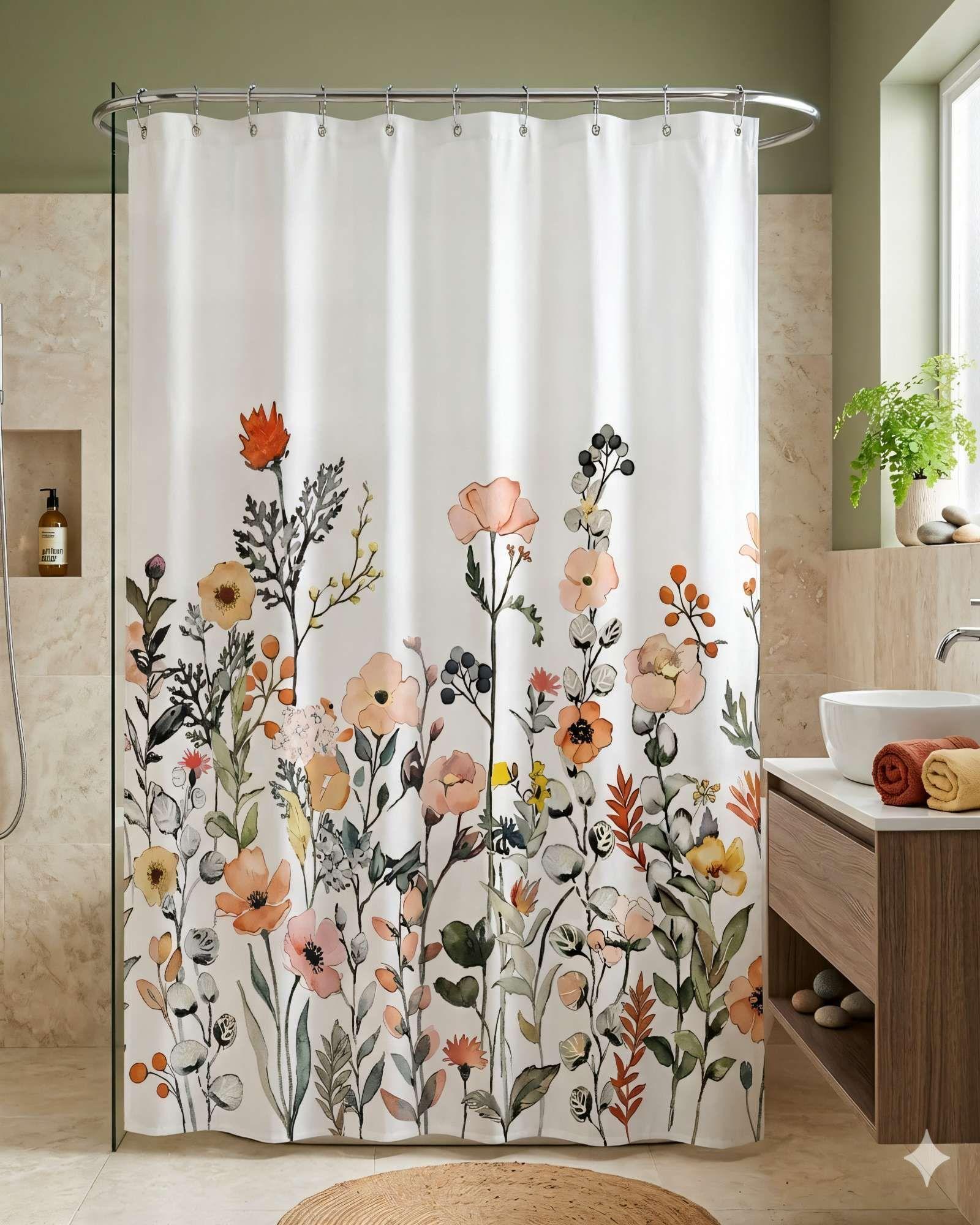 CORTINA PARA BAÑO IMPERMEABLE MAS FORRO CON DISEÑO FLOREADO 3-3