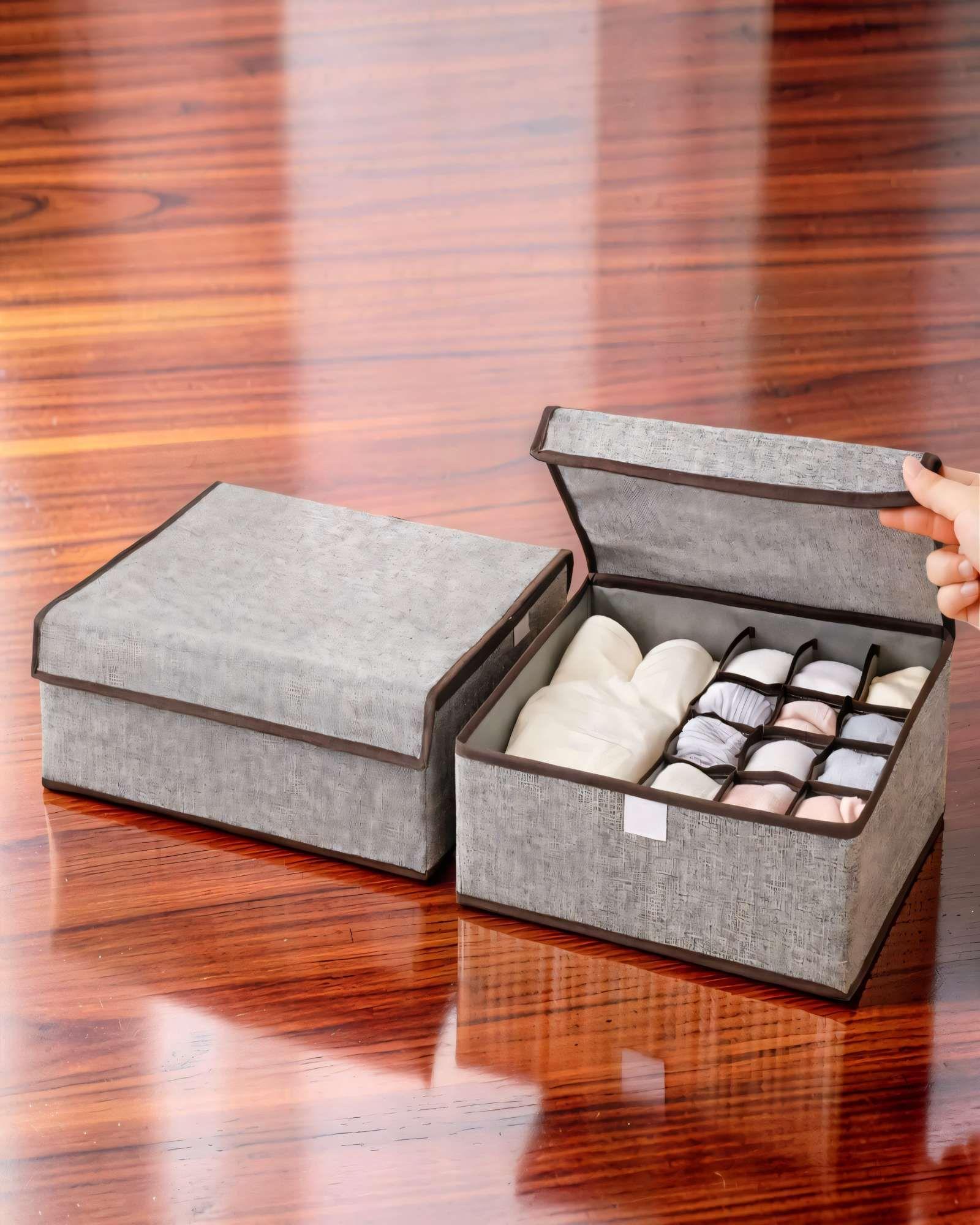 PACK   DE 2 CANASTILLOS ORGANIZADOR 32CMX26CM COLOR GRIS -3