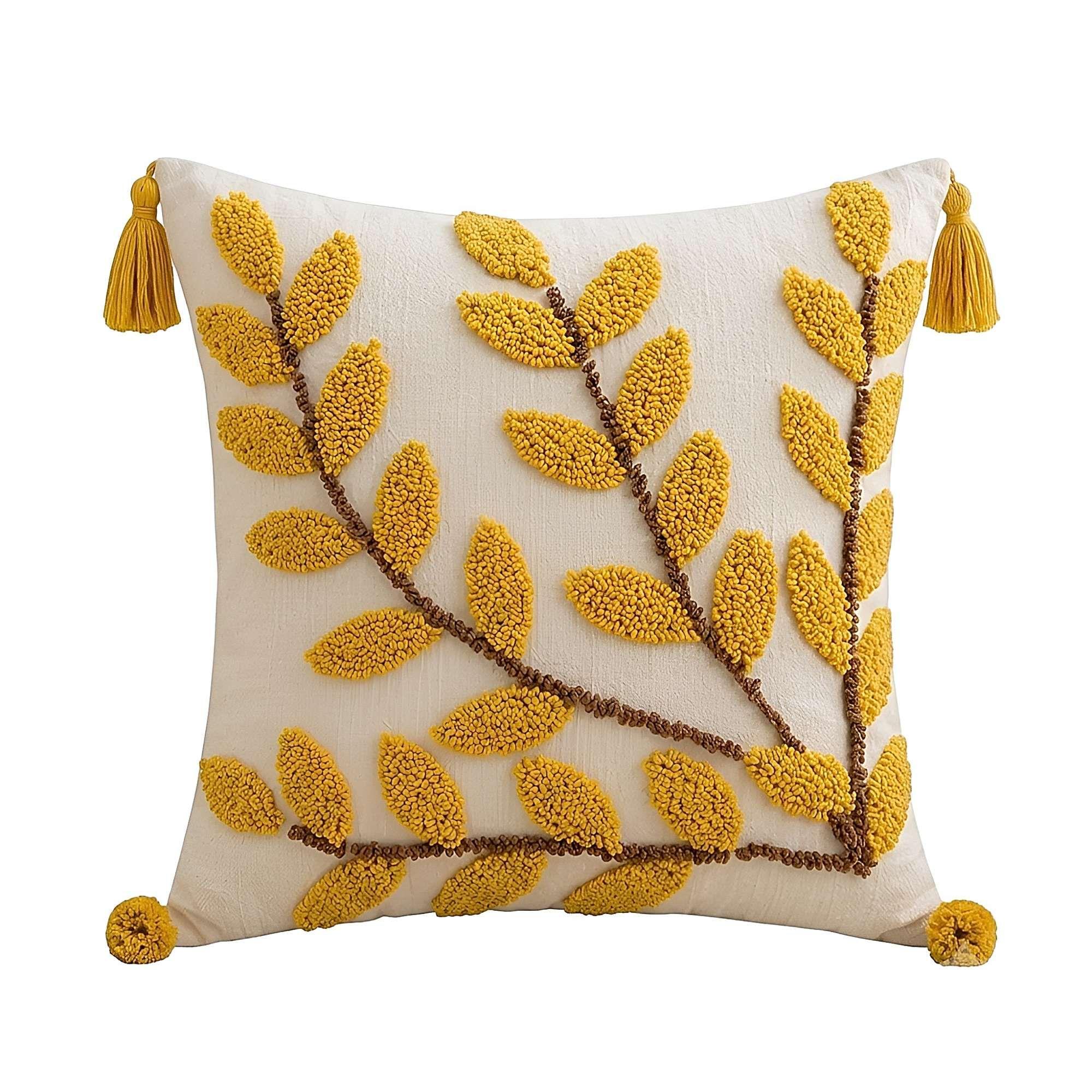 KIT DE 4 FUNDAS DE COJIN BORDADA CON BORLAS 45X45 CM F18-1