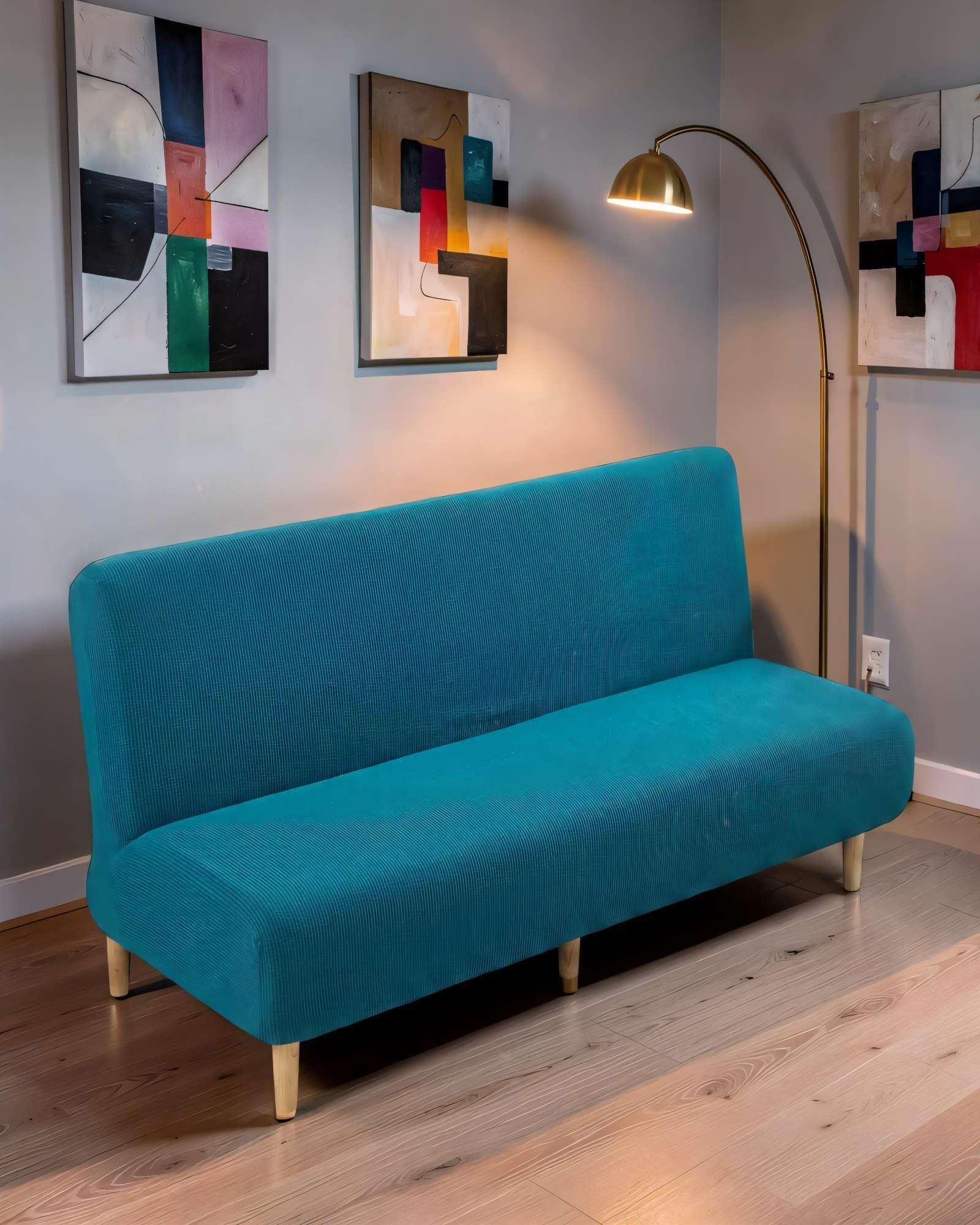 FUNDA DE SOFA REVESTIMIENTO ELASTICO FUTON CUADRILLE COLOR AZUL-2