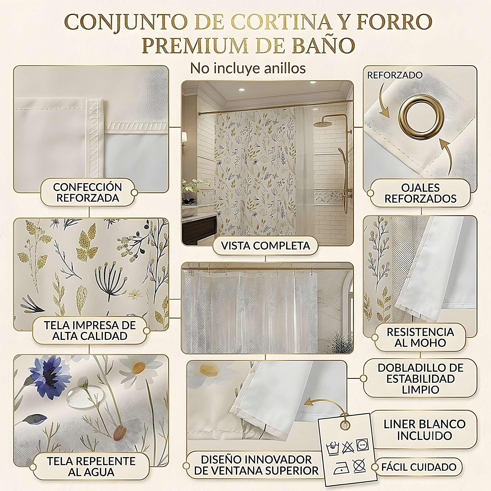 CORTINA DE BAÑO PREMIUM 180X180 CM CON FORRO BLANCO  CB13-3