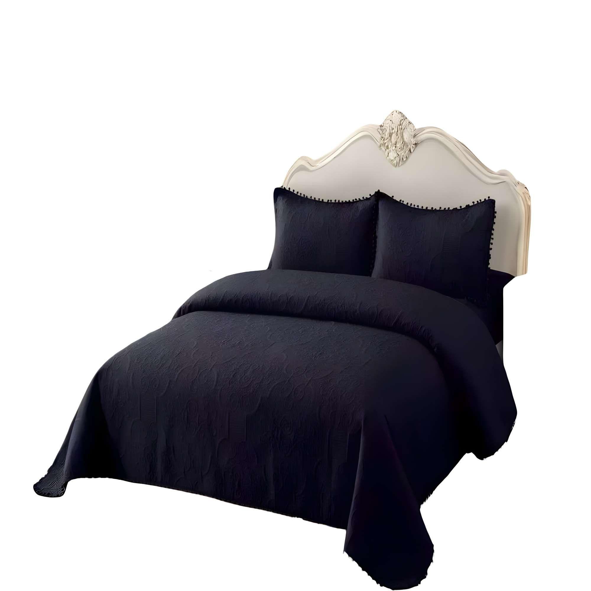 CUBRECAMA VERSATIL CON POMPONES KING COLOR NEGRO-3