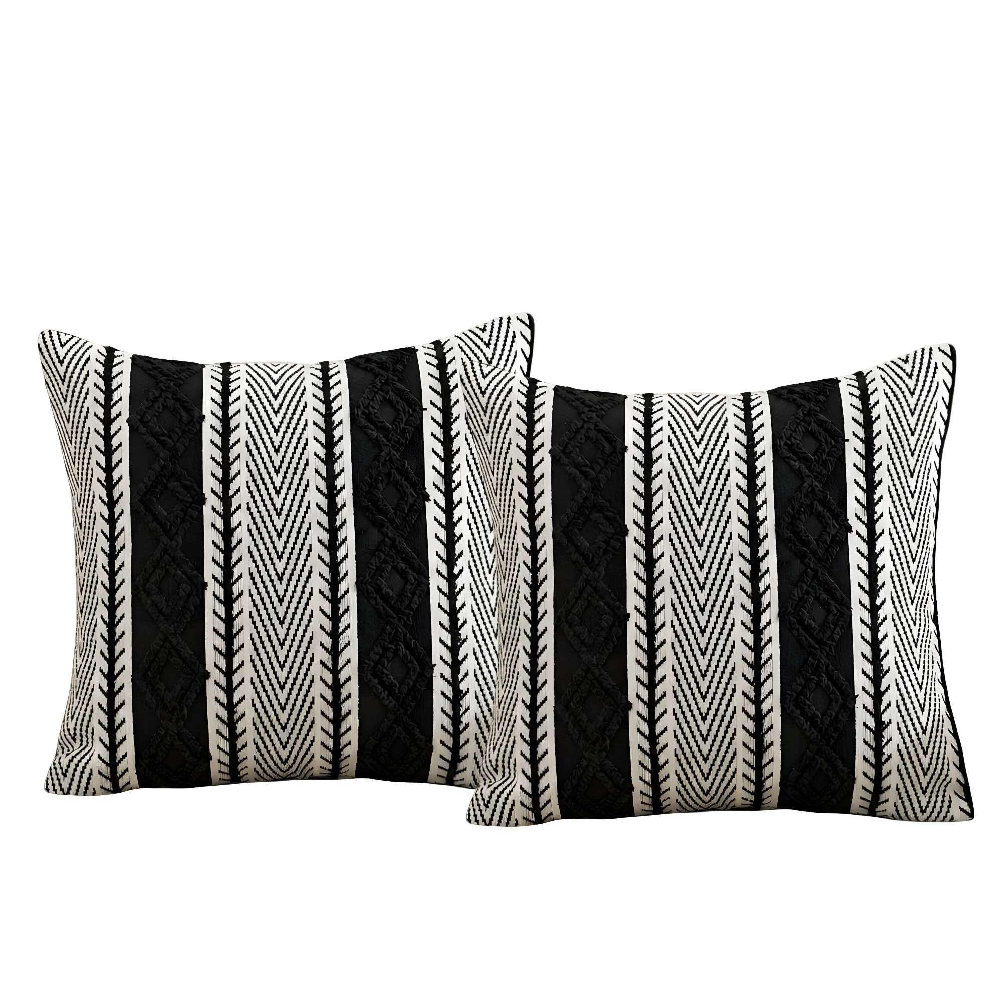 JUEGO DE 2 FUNDAS DE COJIN ESTILO ETNICO COLOR NEGRO-3