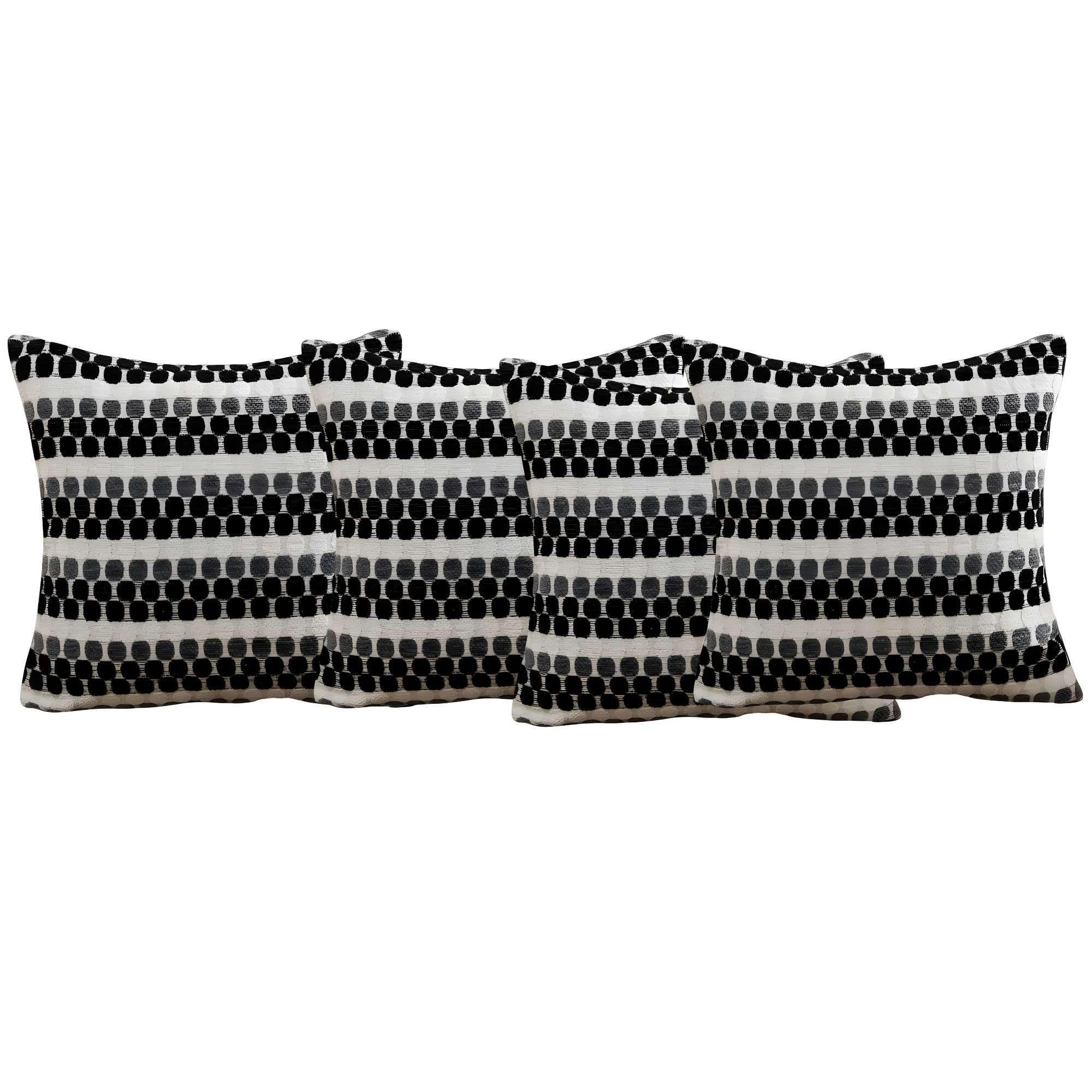 JUEGO DE 4 FUNDAS DE COJIN CON DISEÑO DE PUNTOS COLOR NEGRO-3