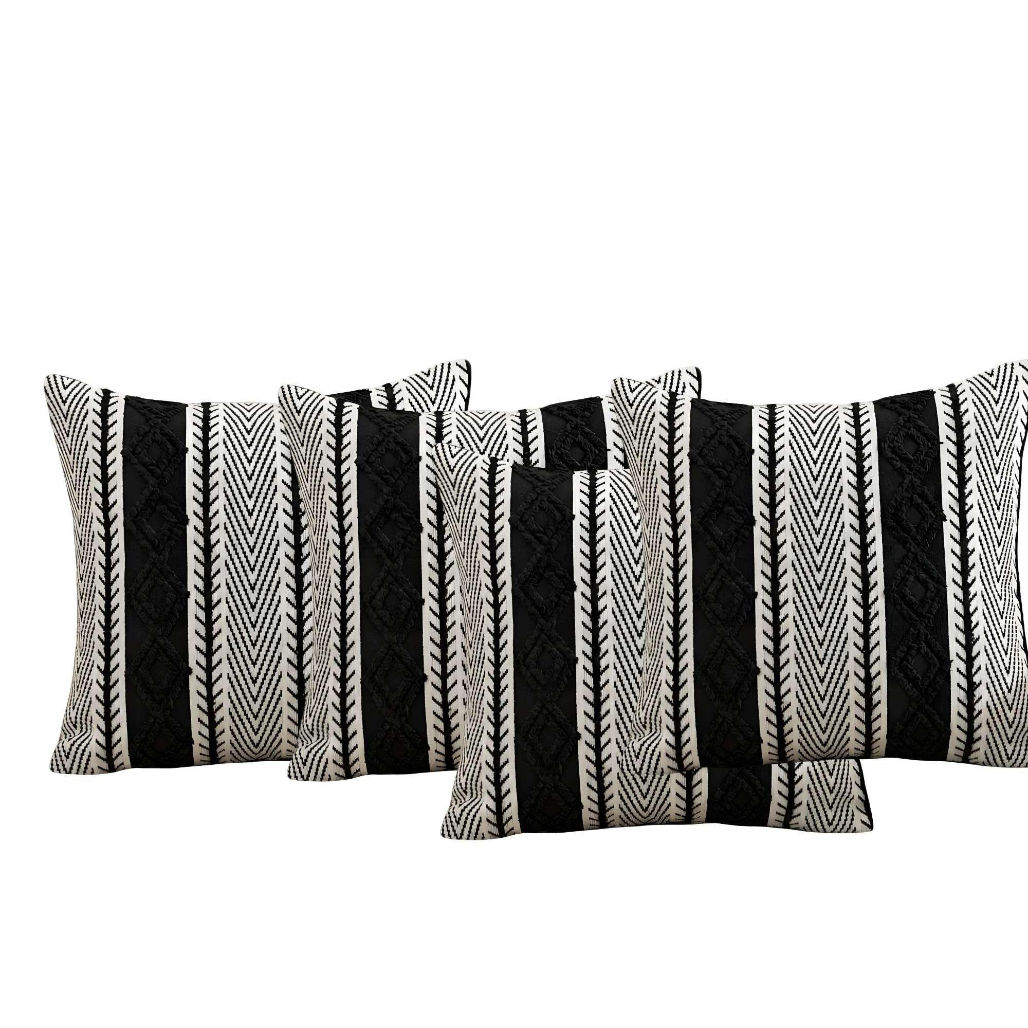 JUEGO DE 4 FUNDAS DE COJIN ESTILO ETNICO COLOR NEGRO-3