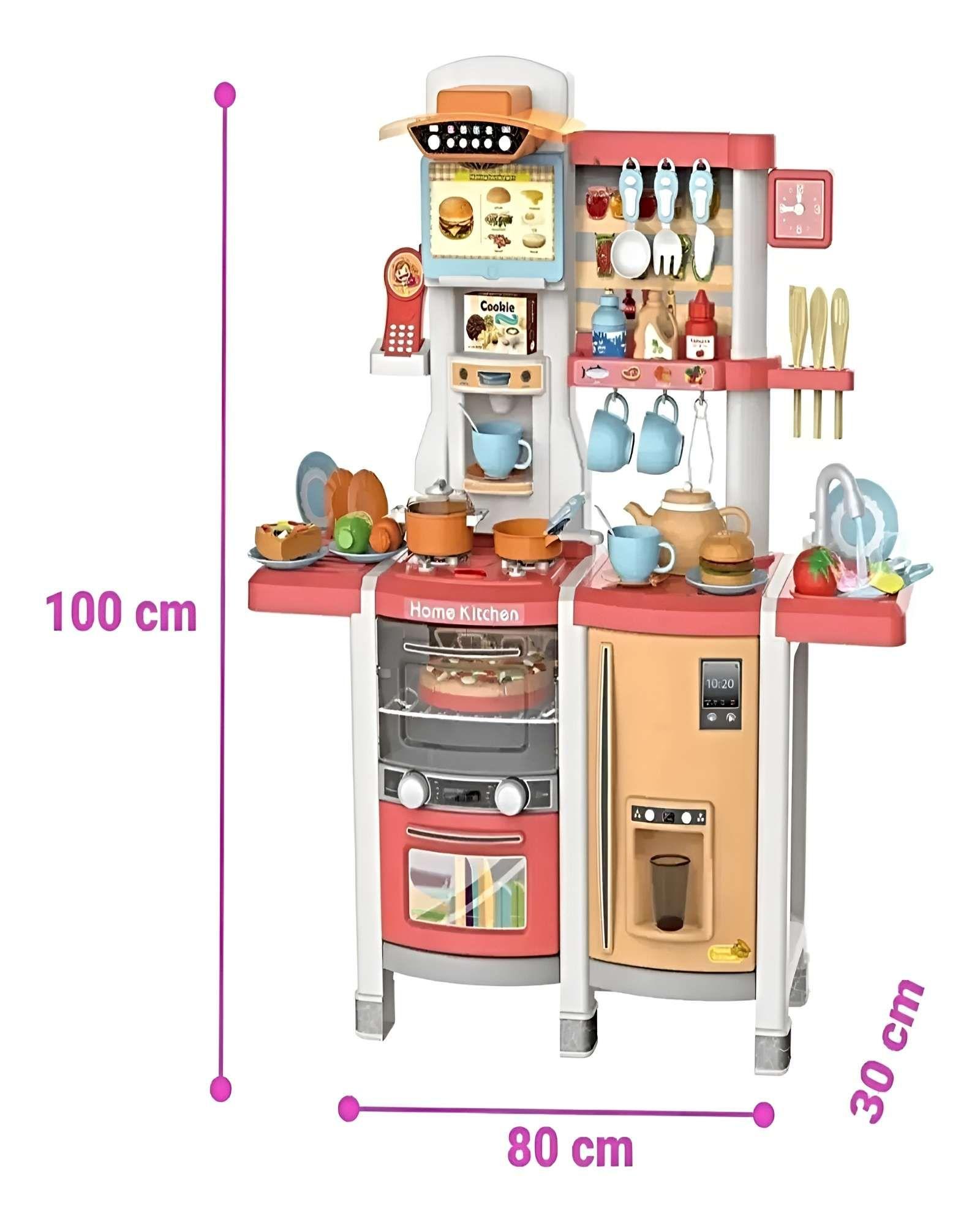Cocina Infantil Moderna 100 cm con Efecto de Vapor Real, Agua y 66 Accesorios rosada-2