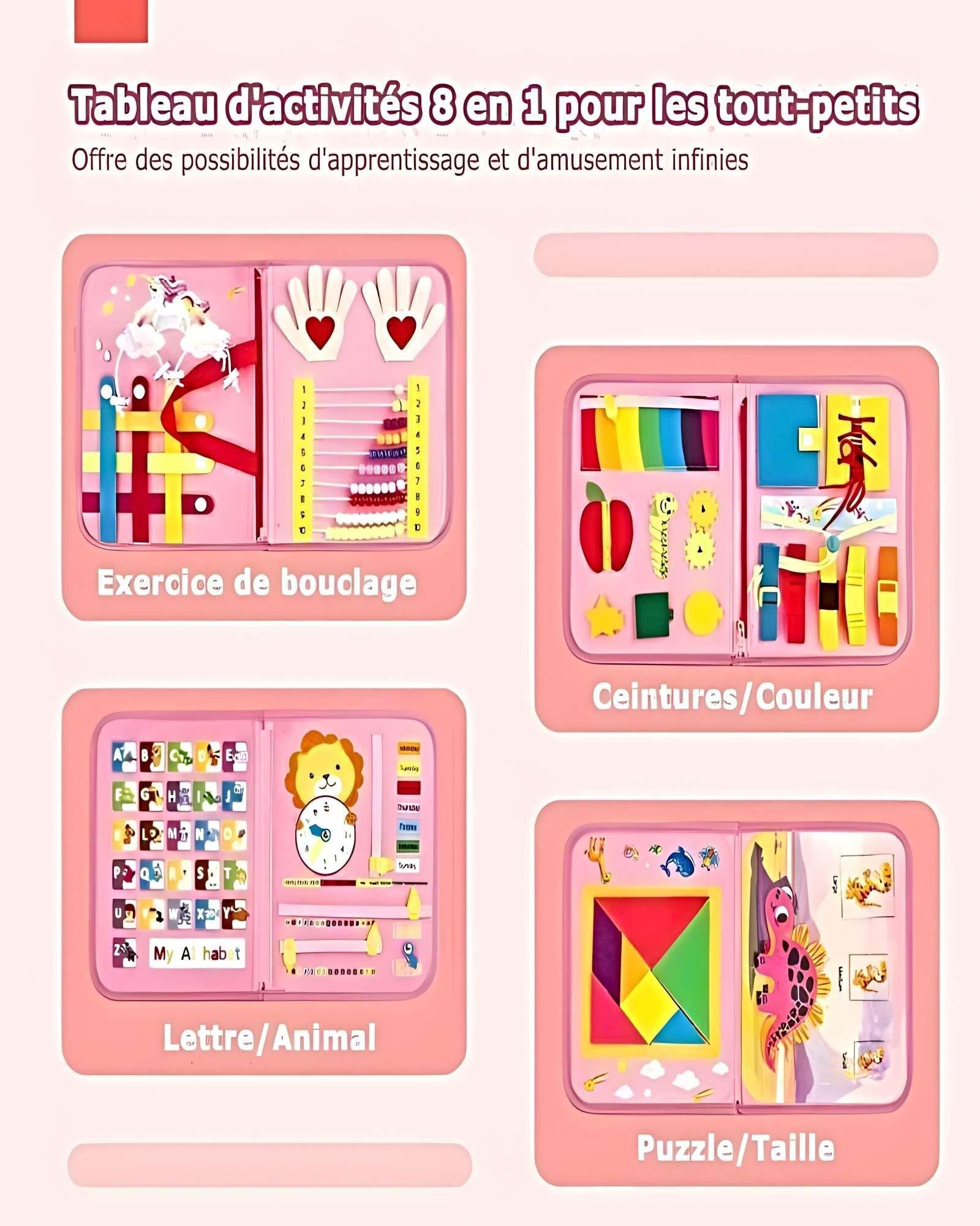 Libro de Actividades 8 en 1: Juguete de Viaje para Niños rosa 2-2