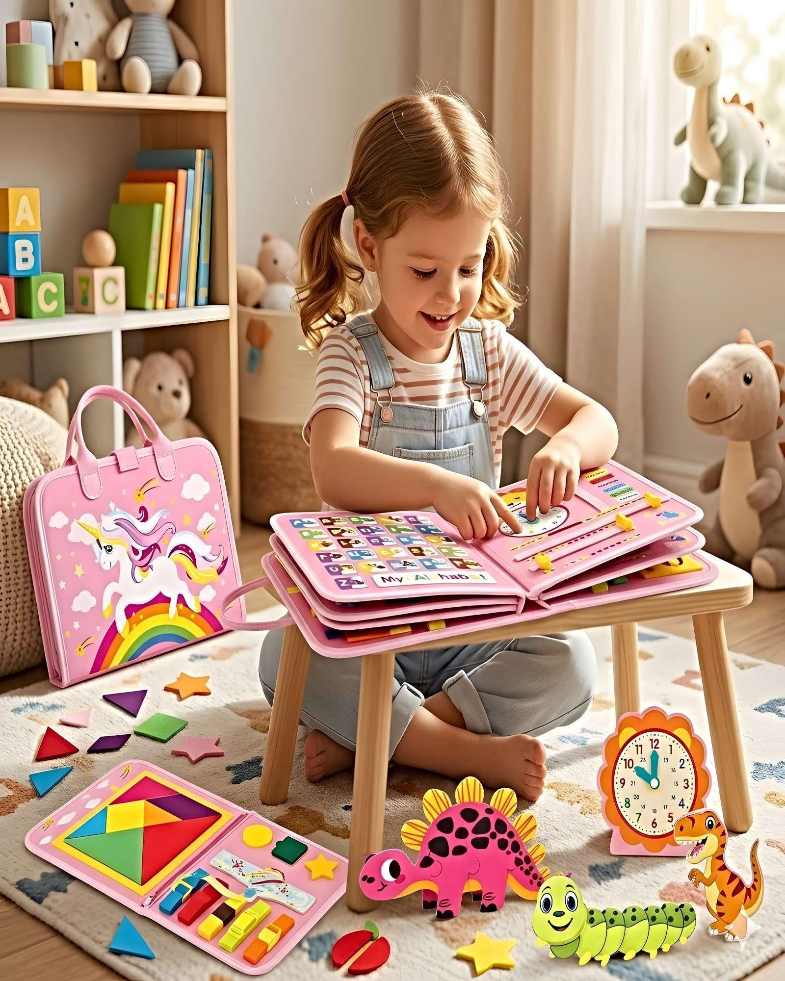 Libro de Actividades 8 en 1: Juguete de Viaje para Niños rosa 2-3