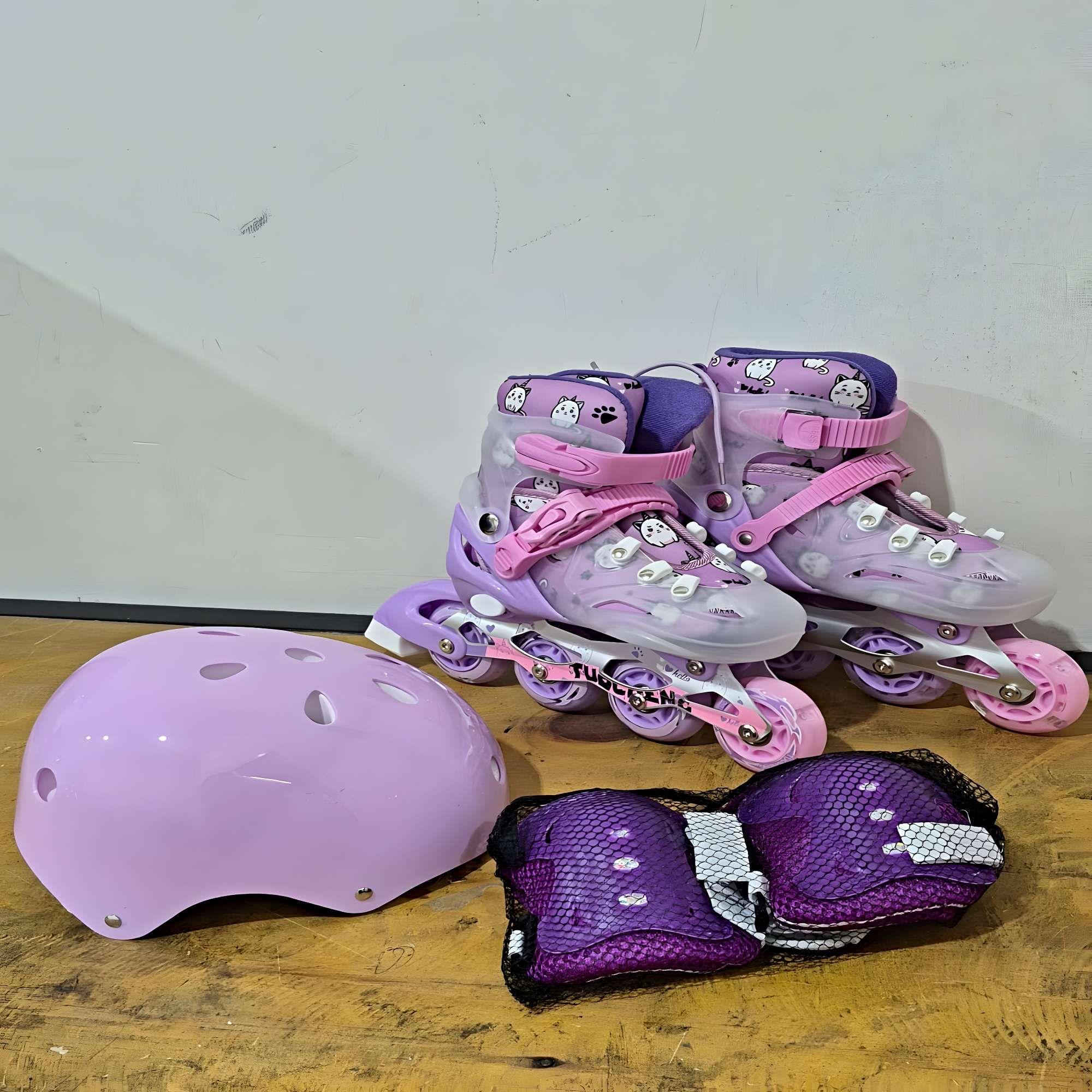 PATIN LINEAL CON LUCES MAS KIT COMPLETO TALLA S 31-34 LILA2-2