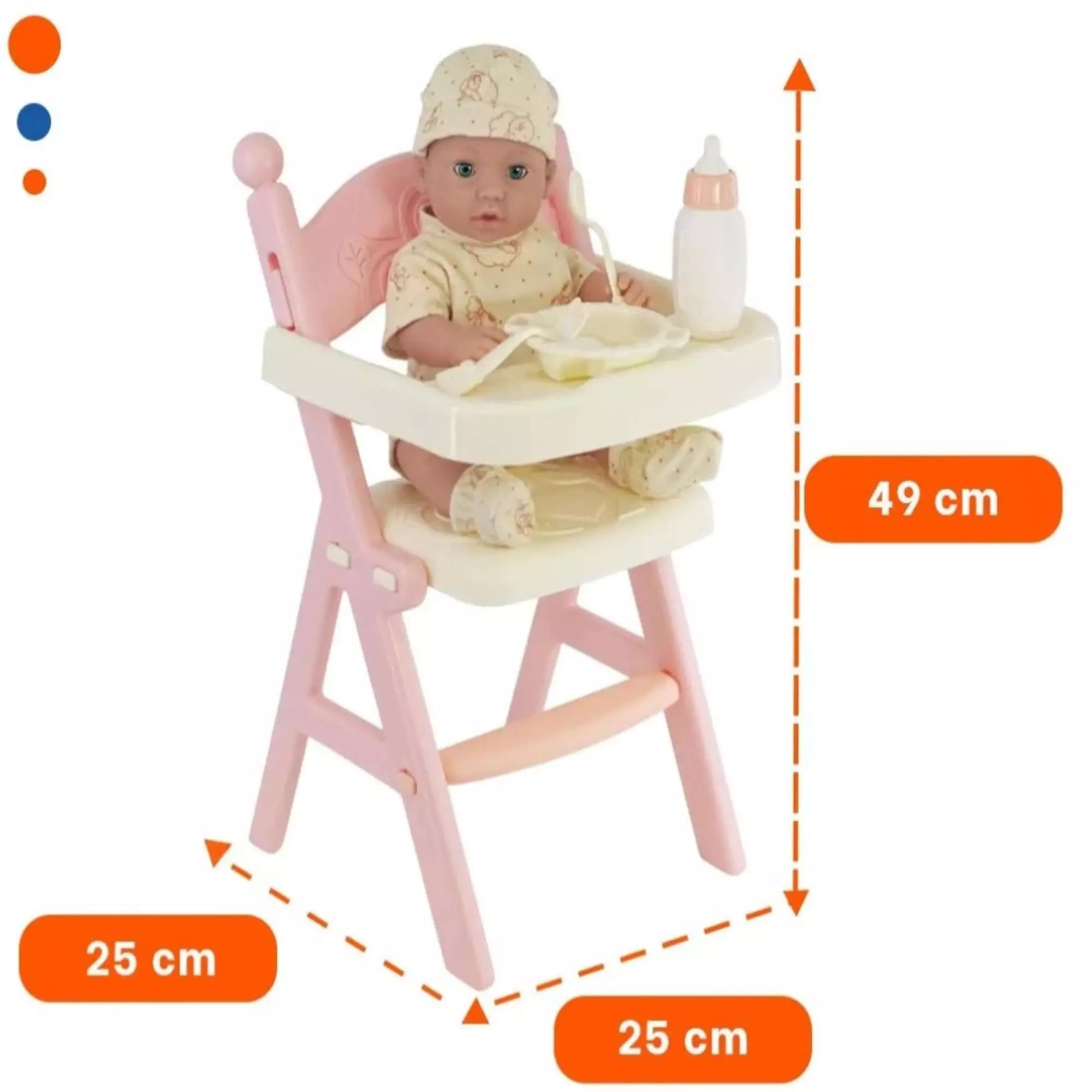 ADORABLE MUÑECA CON SILLA ALTA DE ACCESORIO 49CM-3