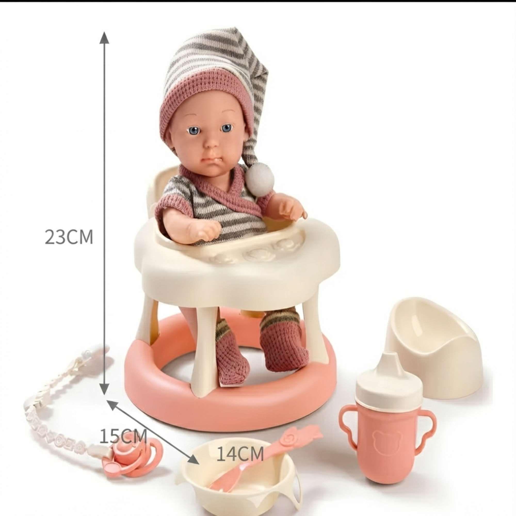 ADORABLE MUÑECA CON SILLA DE COMER DE ACCESORIO DE 23CM-3