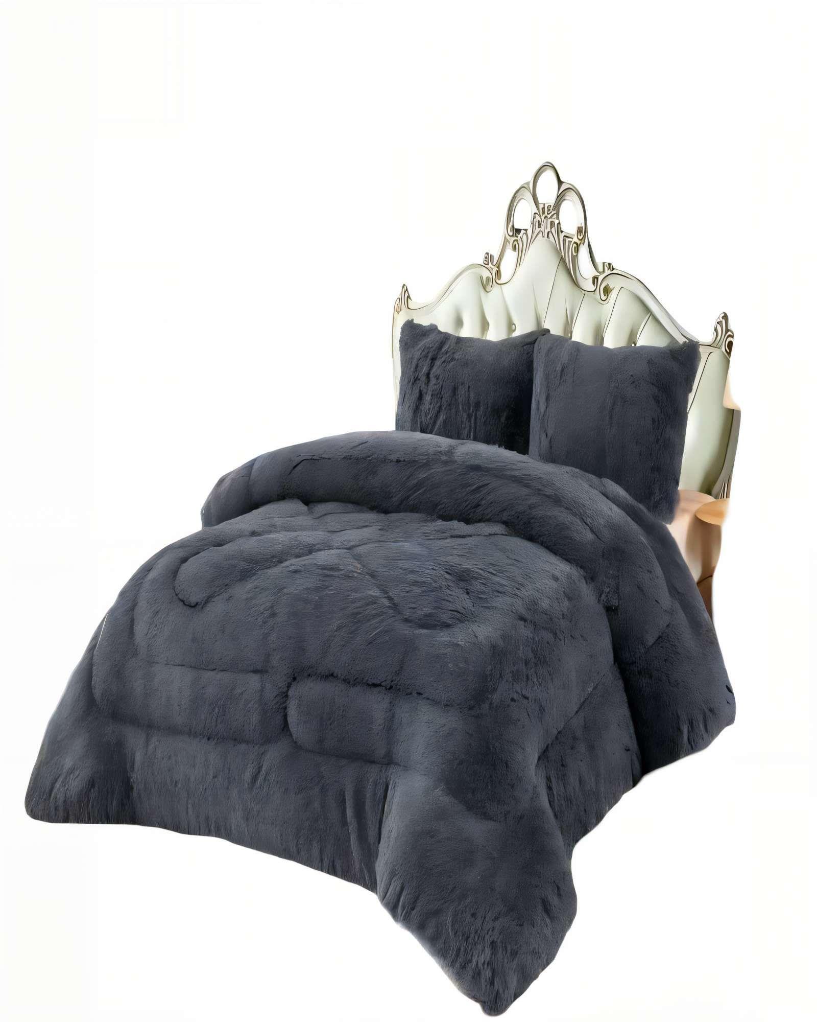 COBERTOR PELUDOS INVIERNO PLAZA Y MEDIA 180CM X 200CM COLOR GRIS OSCURO-0