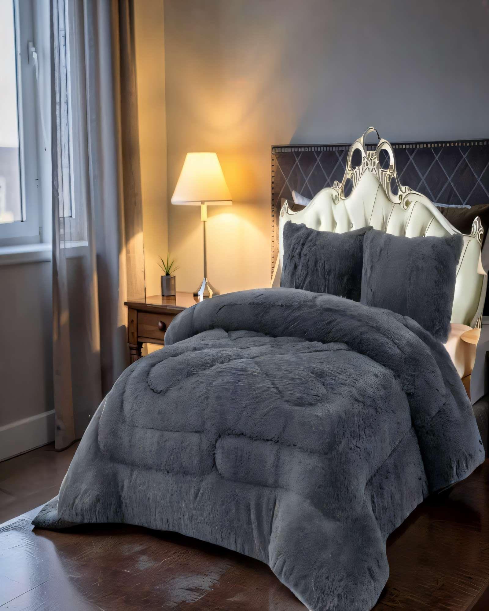 COBERTOR PELUDOS INVIERNO PLAZA Y MEDIA 180CM X 200CM COLOR GRIS OSCURO-2