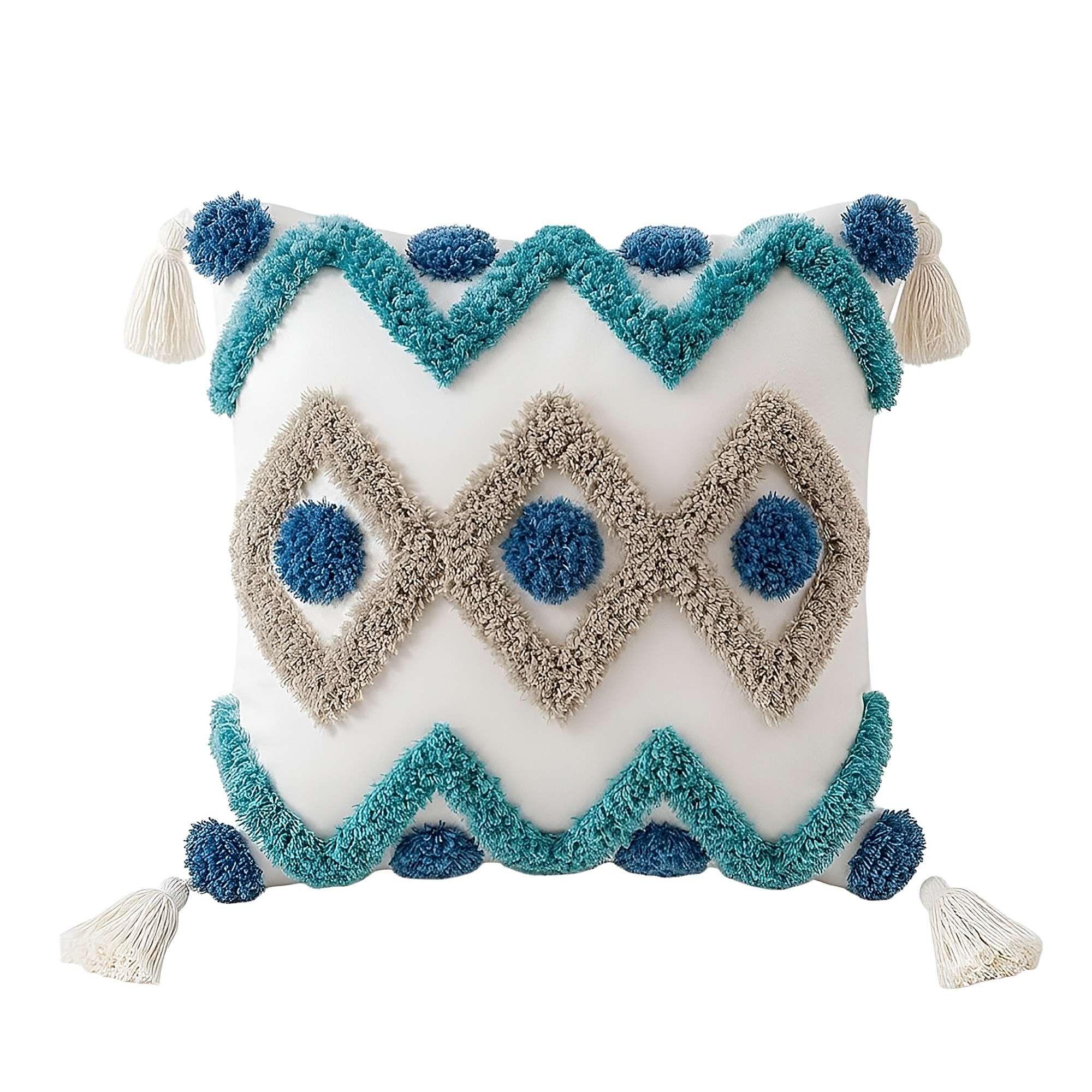 KIT DE 2 FUNDAS DE COJIN BORDADA CON BORLAS 45X45 CM F19-1