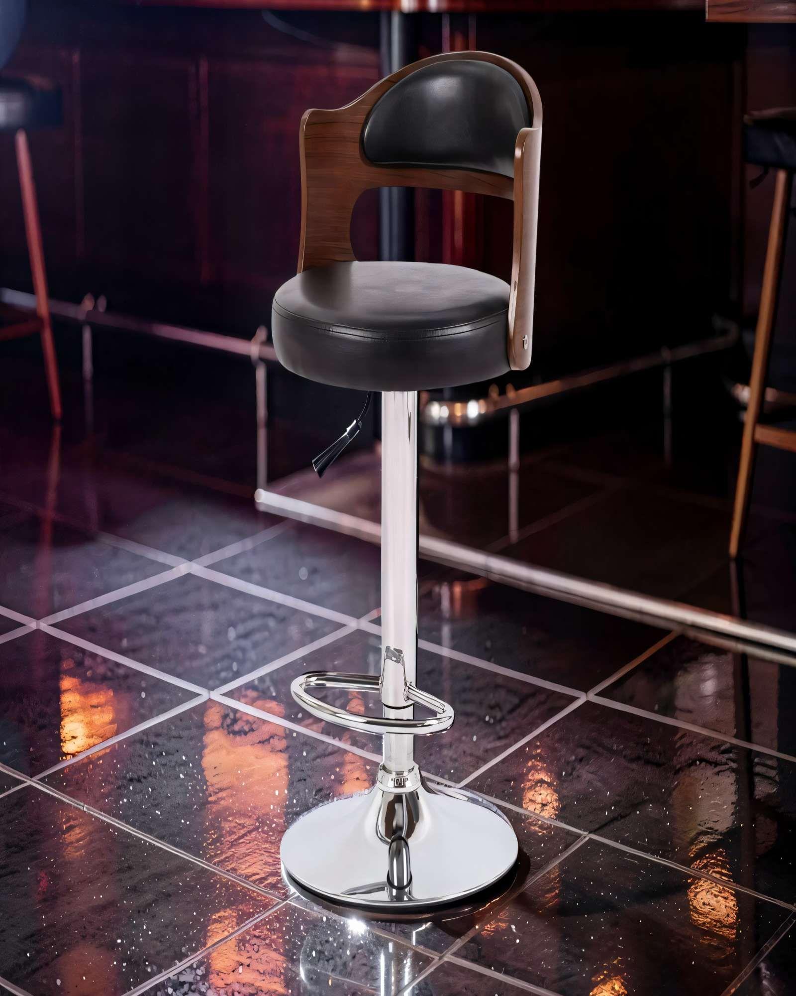 SILLA PARA BAR CON BASE DE METAL Y ESPALDAR COLOR CAFÉ CON NEGRO-2