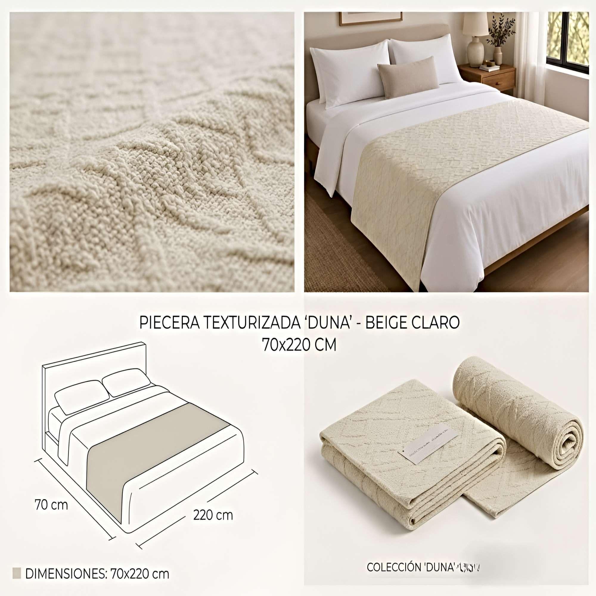 PIECERA PARA CAMA TEXTURA TRENZADA 70X220 CM BEIGE-3