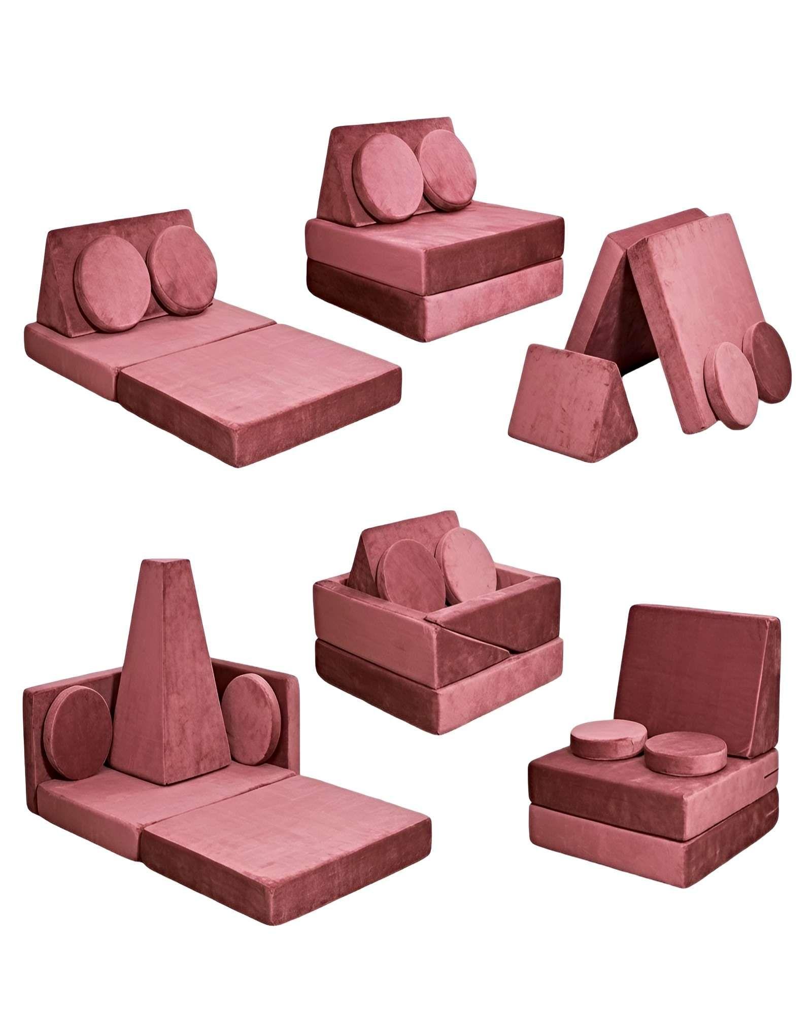 Sofá Modular de Juegos 5 Piezas - Construcción Resistente para Pequeños Arquitectos rosa -0