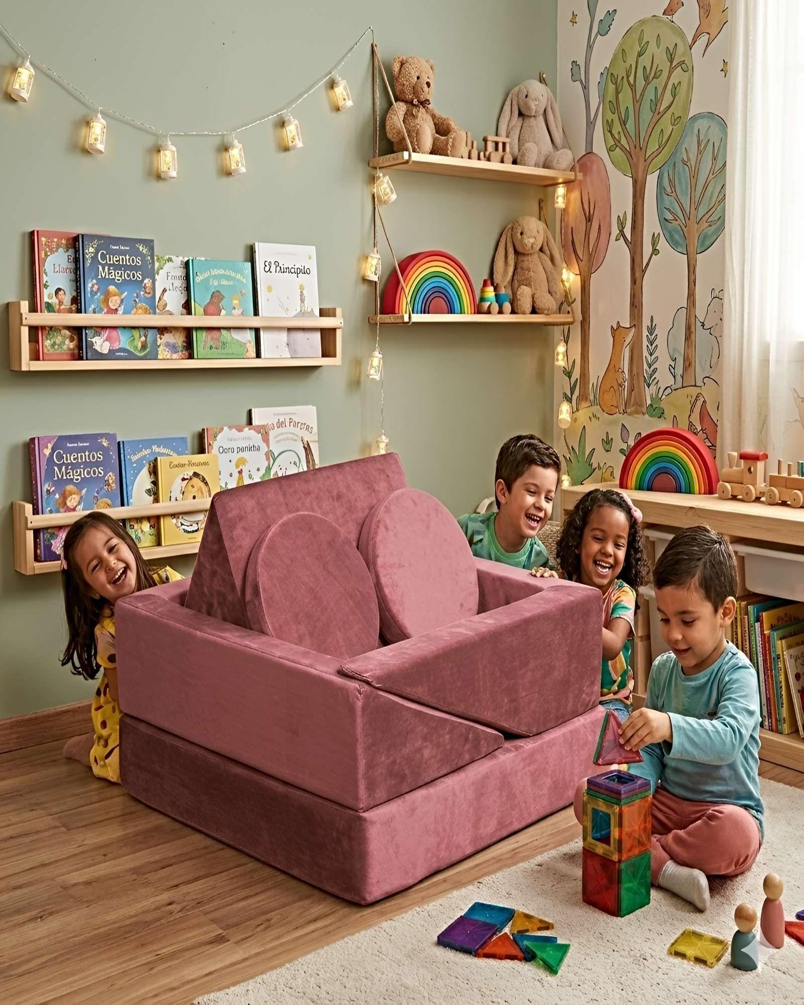 Sofá Modular de Juegos 5 Piezas - Construcción Resistente para Pequeños Arquitectos rosa -1