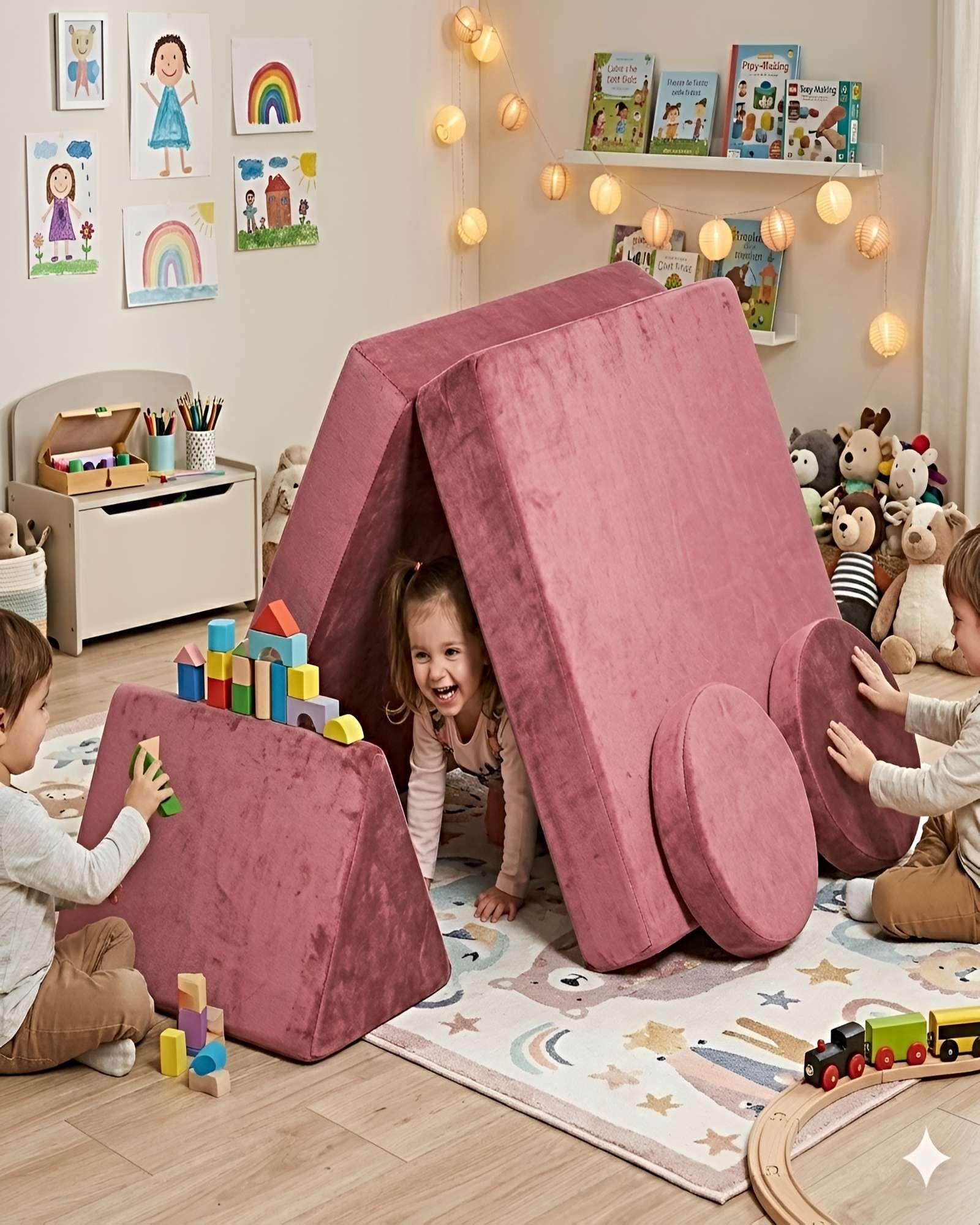Sofá Modular de Juegos 5 Piezas - Construcción Resistente para Pequeños Arquitectos rosa -3