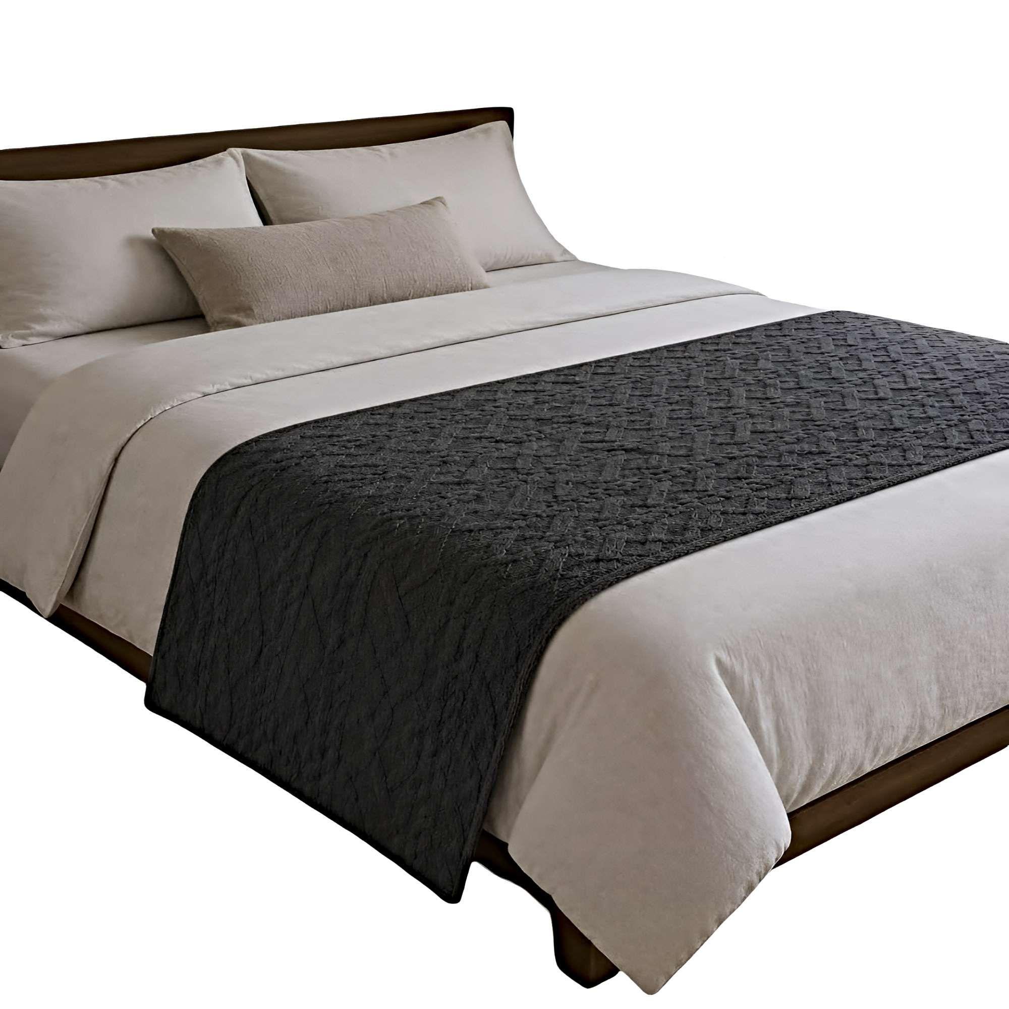 PIECERA PARA CAMA TEXTURA TRENZADA 70X220 CM GRIS-2