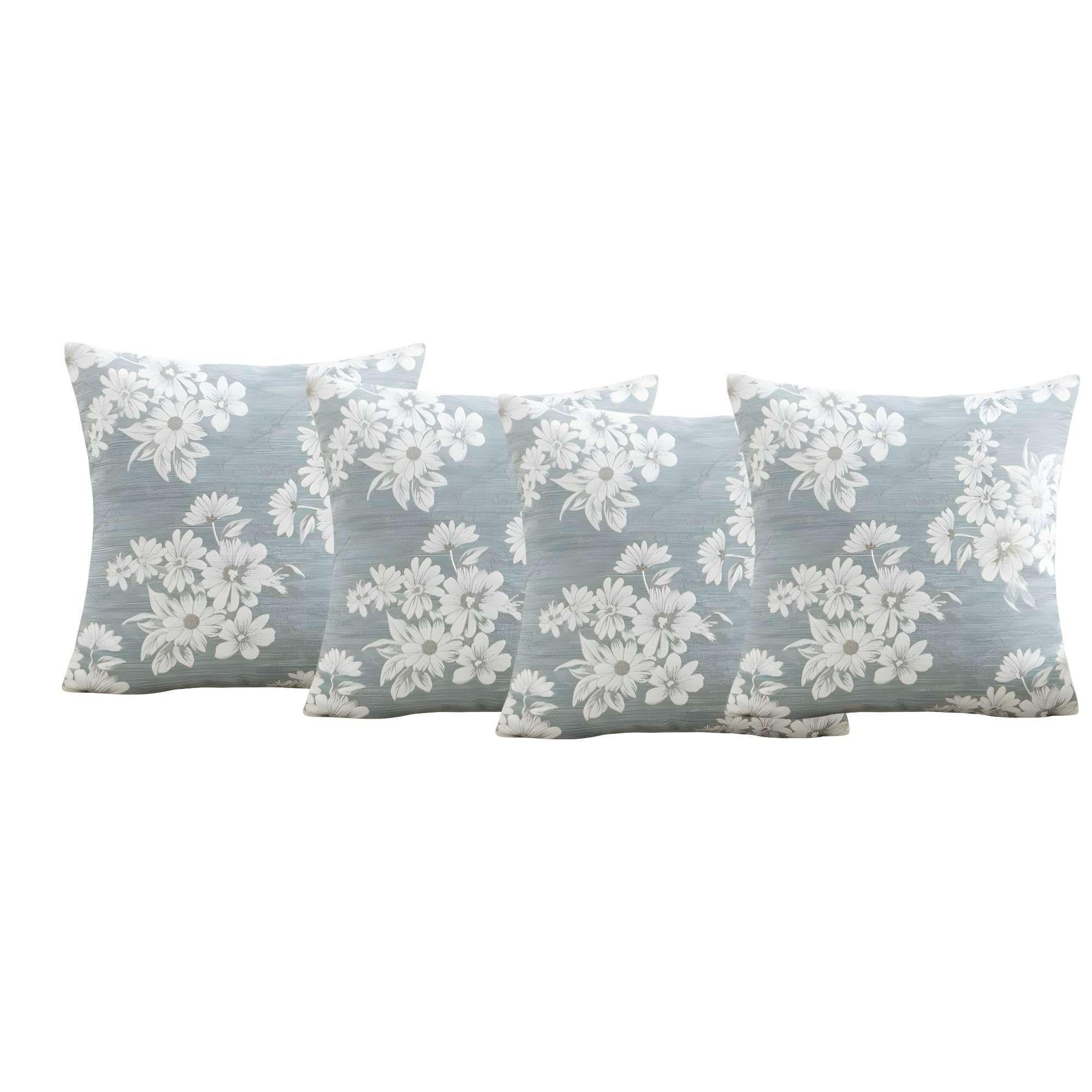 JUEGO DE 4 FUNDAS DE COJIN CON DISEÑO DE FLORES COLOR AZUL-3